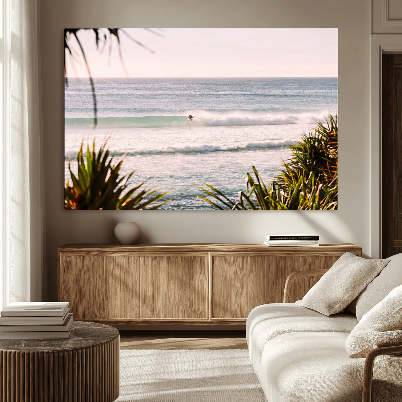 MGV-CV-36X24 - Ocean Surfer Wall Art Canvas Print, Framed Coastal Surf Art Picture Print, Tropical Beach Perfect Tropical Coastal Decor Artwork