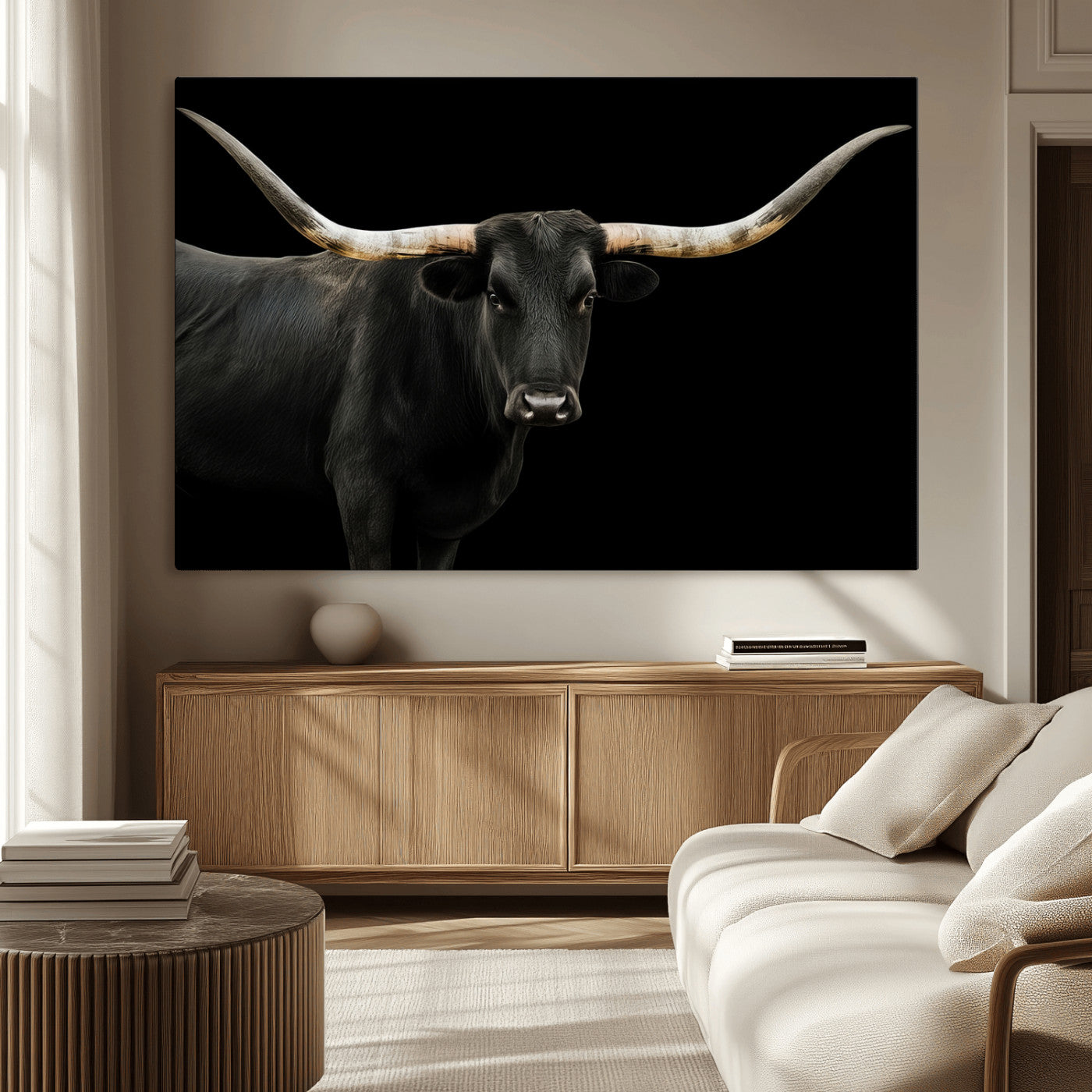 MGV-CV-36X24 - Longhorn Cattle Wall Art Canvas Print, Framed Texas Ranch Art Picture Print, Western Cow Perfect Farmhouse Decor Artwork