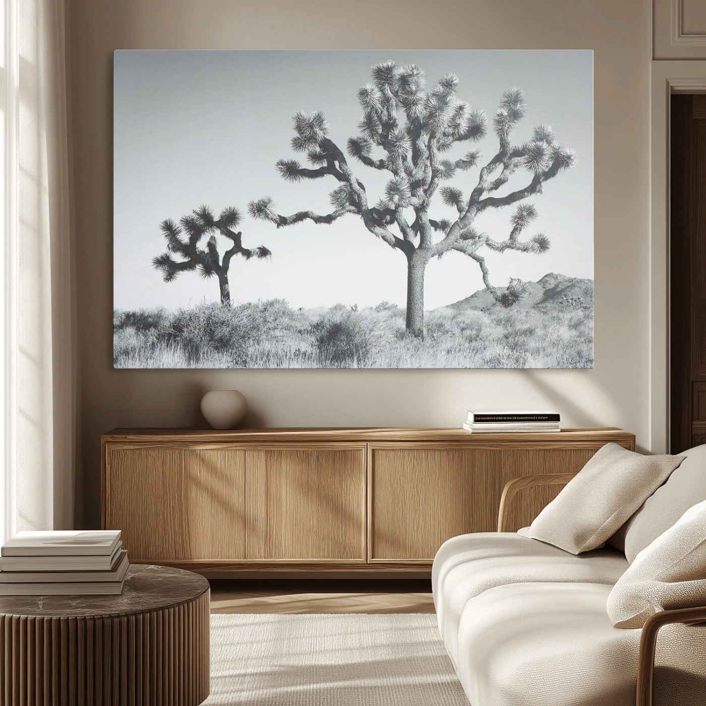 MGV-CV-36X24 - Joshua Tree Wall Art Canvas Print, Framed Black White Landscape Art Picture Print, Desert Tree Decor Perfect Southwestern Decor Artwork