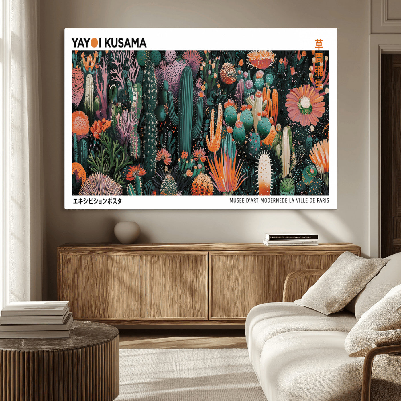 MGV-CV-36X24 - Modern Japanese Wall Art Print, Yayoi Kusama Print Wall Decor, Abstract Mount Fuji Canvas Print,