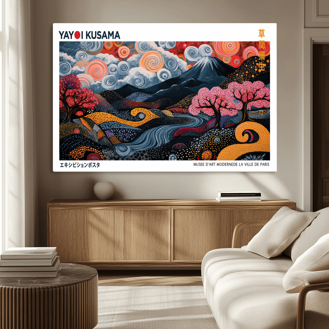 MGV-CV-36X24 - Modern Japanese Wall Art Print Yayoi Kusama Canvas Wall Art Abstract Mount Fuji Canvas Print