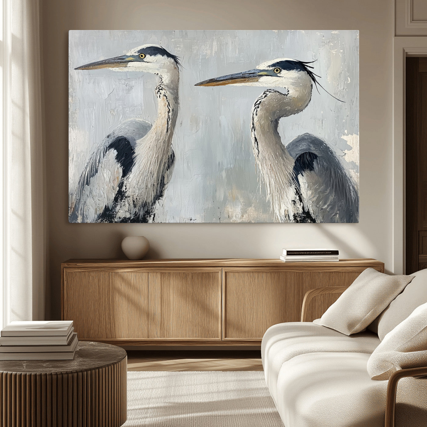 MGV-CV-36X24 - Bird Canvas Decor Wall Art Canvas Print, Framed Coastal Bird Pair Art Picture Print, Minimalist Wildlife Wall Perfect Coastal Minimalist Decor Artwork