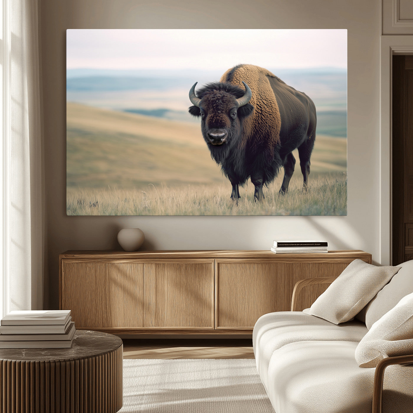 MGV-CV-36X24 - Bison Wall Art Wall Art Canvas Print, Framed Buffalo Canvas Print Art Picture Print, American Bison Decor Perfect Rustic Western Decor Artwork