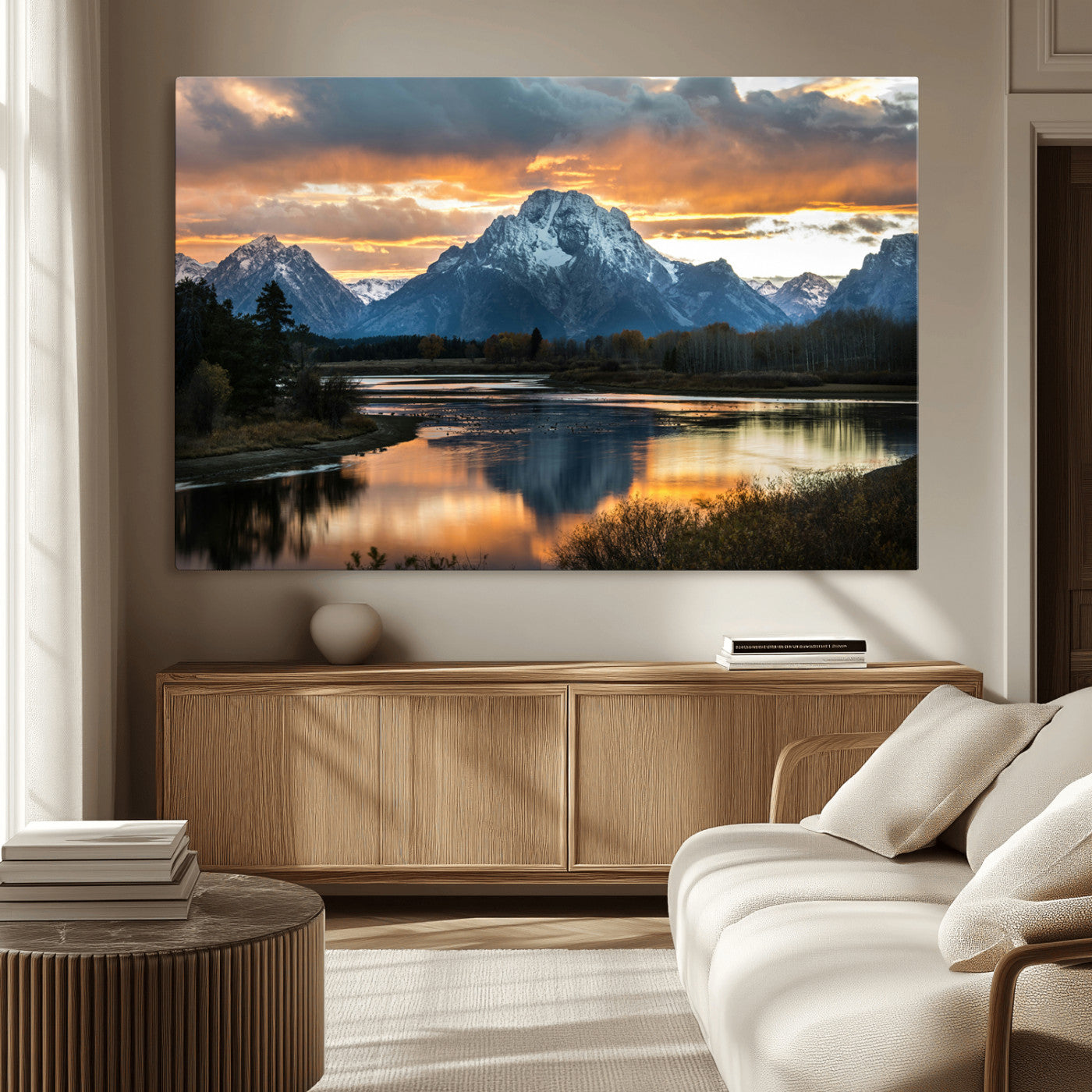 MGV-CV-36X24 - Mountain Sunset Wall Art Canvas Print, Framed Alpine Wilderness Art Picture Print, Golden Hour Perfect Wilderness Decor Artwork