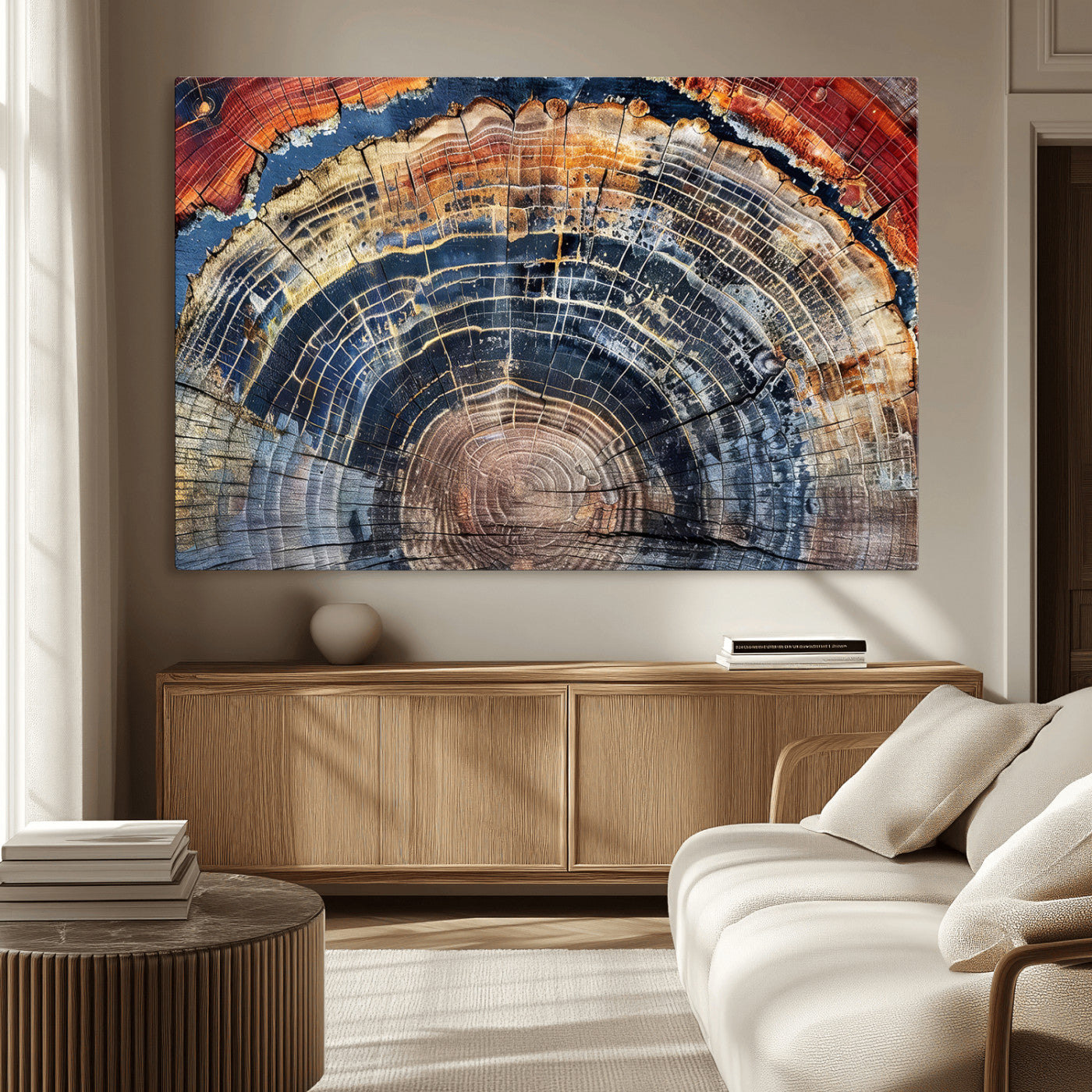 60292921-MGV-CV-36X24 - Vintage Tree Rings Wall Art Canvas Print – Framed Wood Art Picture Petrified Wood Artwork for Home, Office, Living Room