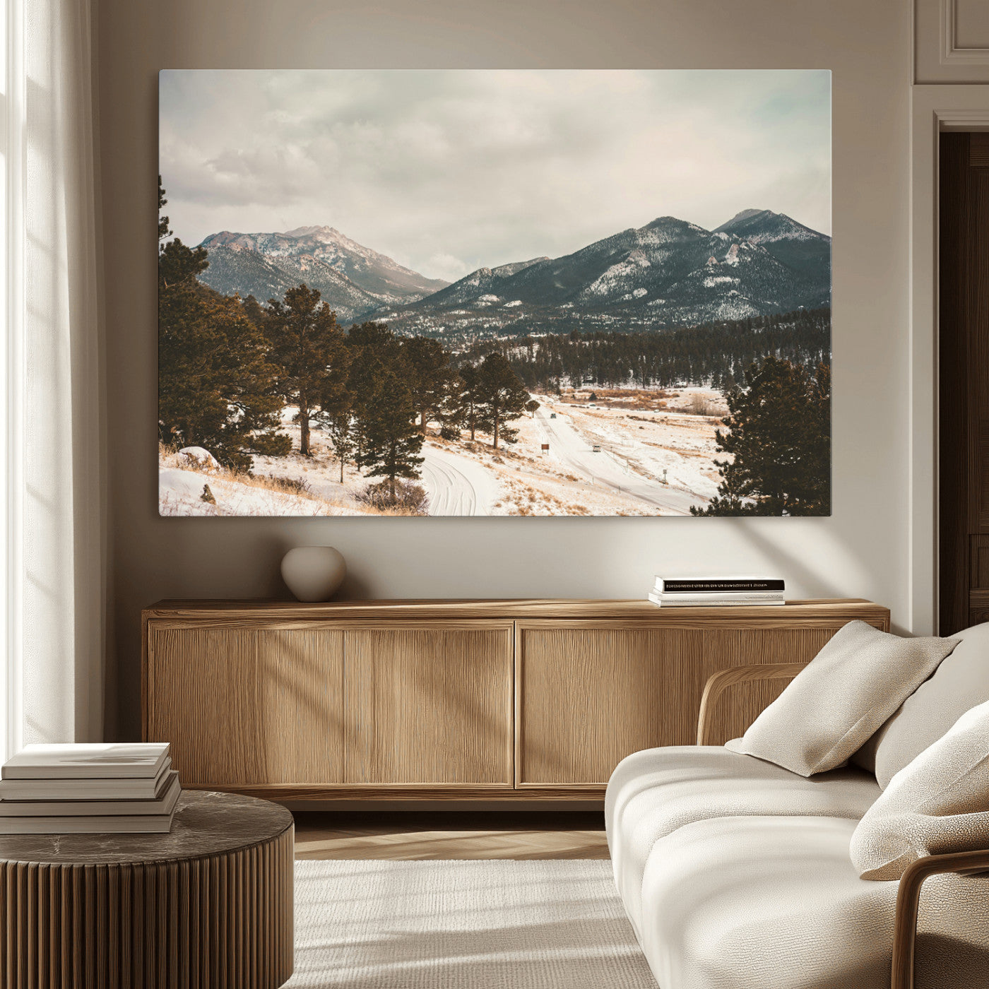 MGV-CV-36X24 - Mountain Landscape Wall Art Canvas Print, Framed Snowy Peaks Art Picture Print, Alpine Aesthetic Perfect Rustic Winter Decor Artwork