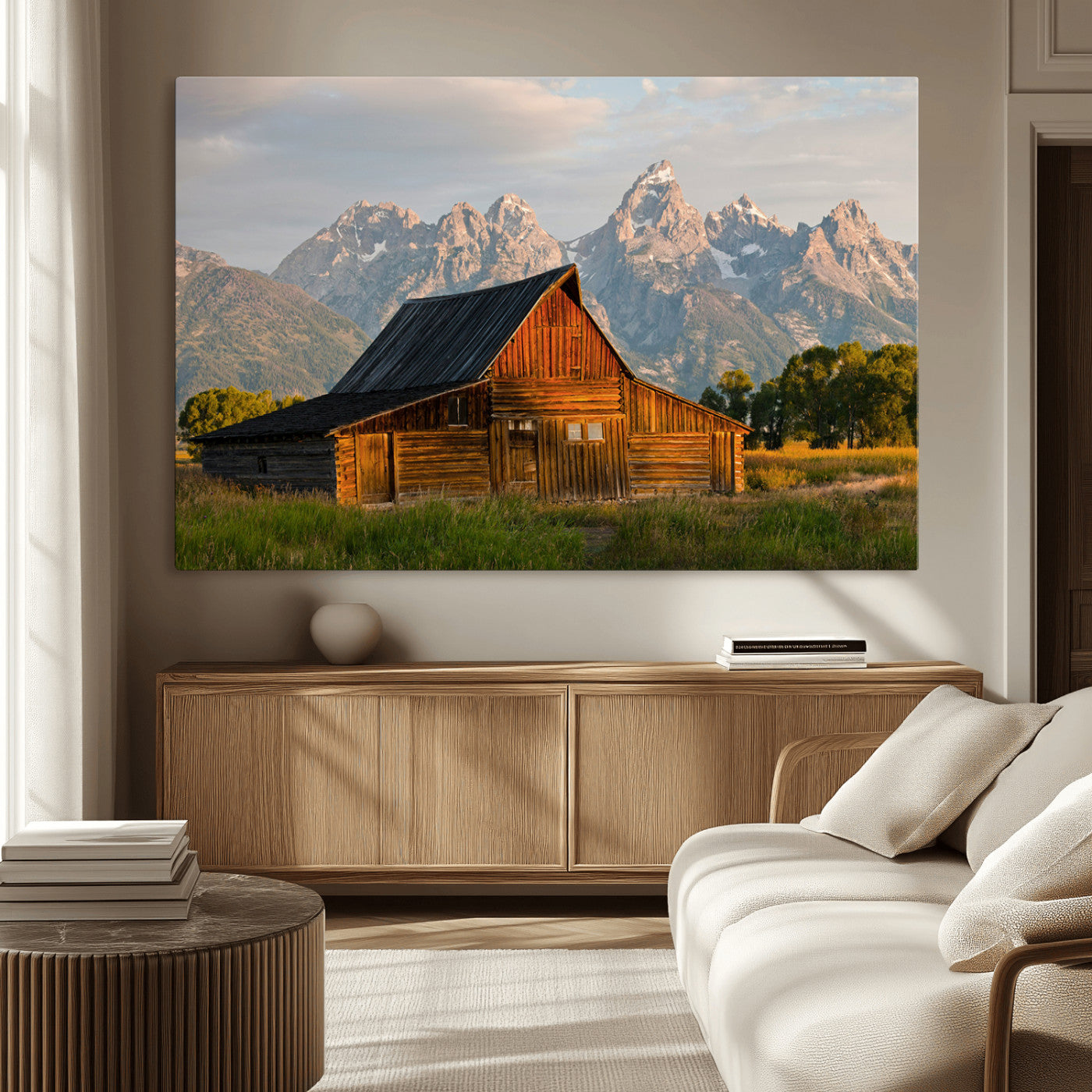 MGV-CV-36X24 - Rustic Barn Wall Art Canvas Print, Framed Western Landscape Art Picture Print, Farmhouse Style Perfect Rustic Farmhouse Decor Artwork