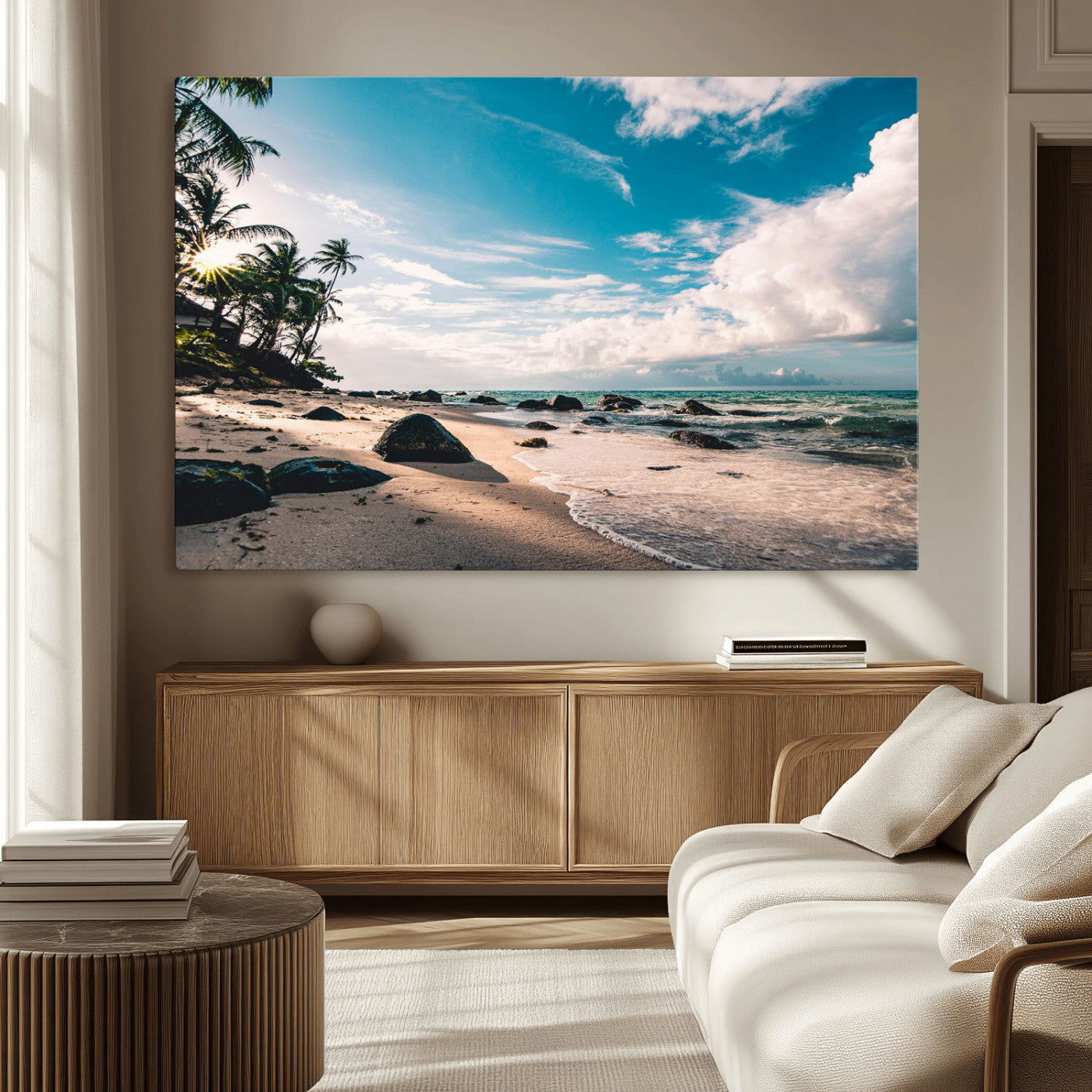 MGV-CV-36X24 - Tropical Beach Wall Art Canvas Print, Framed Ocean Waves Art Picture Print, Relazxing Seascape Perfect Tropical Coastal Decor Artwork