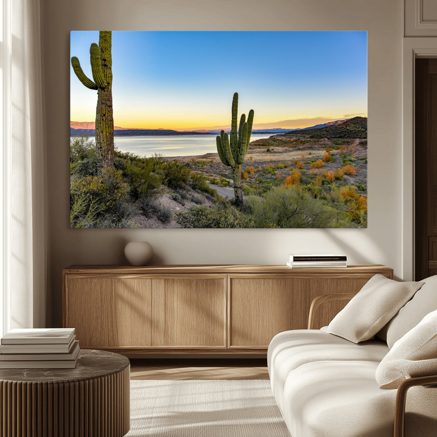 MGV-CV-36X24 - Saguaro Cactus Wall Art Canvas Print, Framed Desert Sunset Art Picture Print, Southwestern Perfect Southwestern Decor Artwork