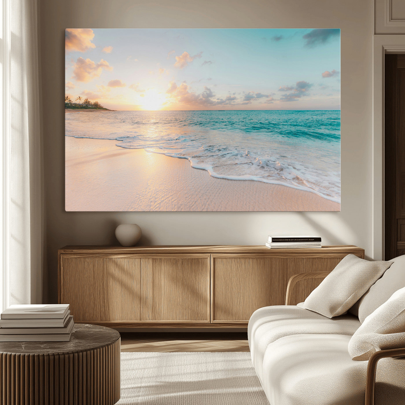 MGV-CV-36X24 - Beach Sunset Wall Art Canvas Print, Framed Ocean Waves Art Picture Print, Summer Escape Perfect Coastal Decor Artwork