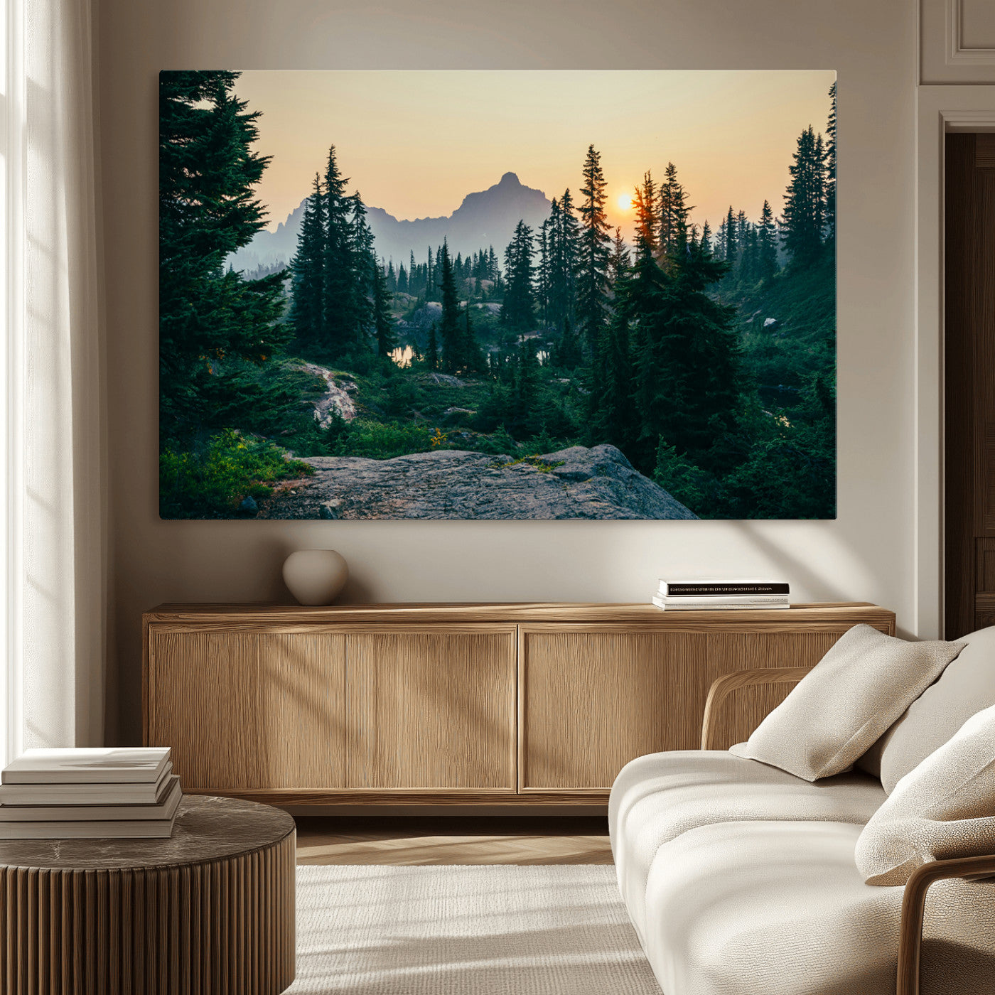 MGV-CV-36X24 - Mountain Wall Art Canvas Print, Framed Forest Serenity Art Picture Print, Mountain Perfect Rustic Decor Artwork