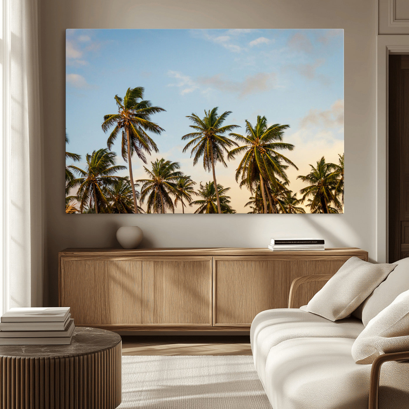 MGV-CV-36X24 - Palm Trees Wall Art Canvas Print, Framed Tropical Vibes Art Picture Print, Coastal Sunset Perfect Coastal Boho Decor Artwork