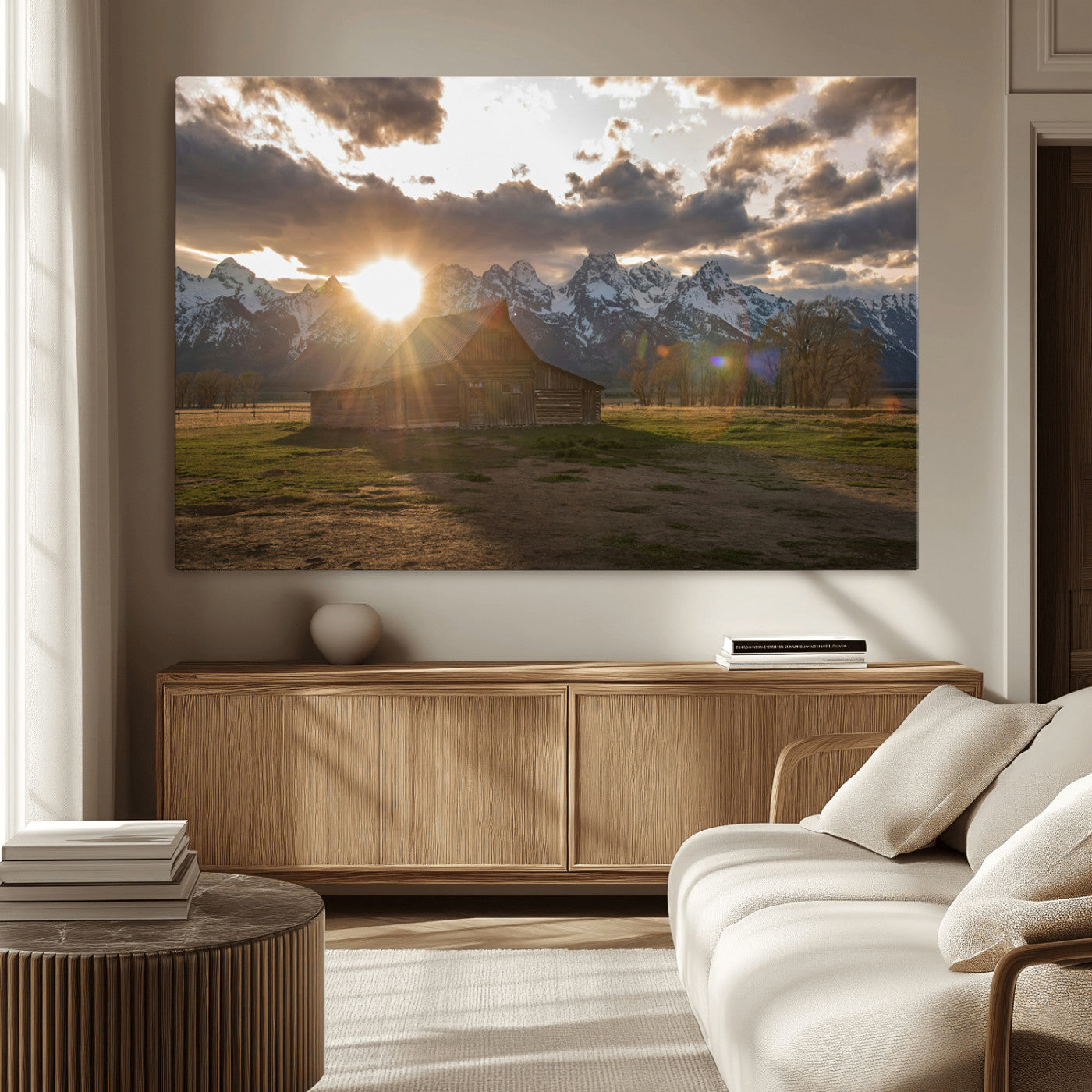 MGV-CV-36X24 - Snowy Peaks Wall Art Canvas Print, Framed Nature Escape Art Picture Print, Rustic Charm Perfect Rustic Western Decor Artwork