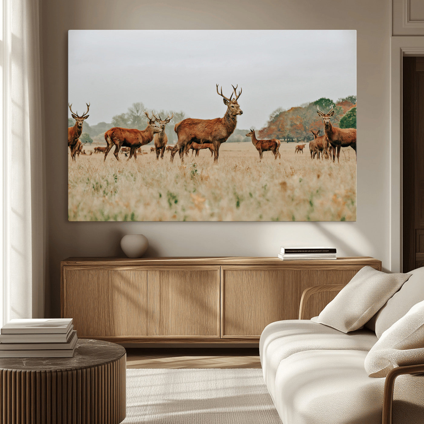 MGV-CV-36X24 - Rustic Deer Print Wall Art Canvas Print, Framed Autumn Nature Canvas Art Picture Print, Wildlife Art Print Perfect Rustic Wildlife Decor Artwork