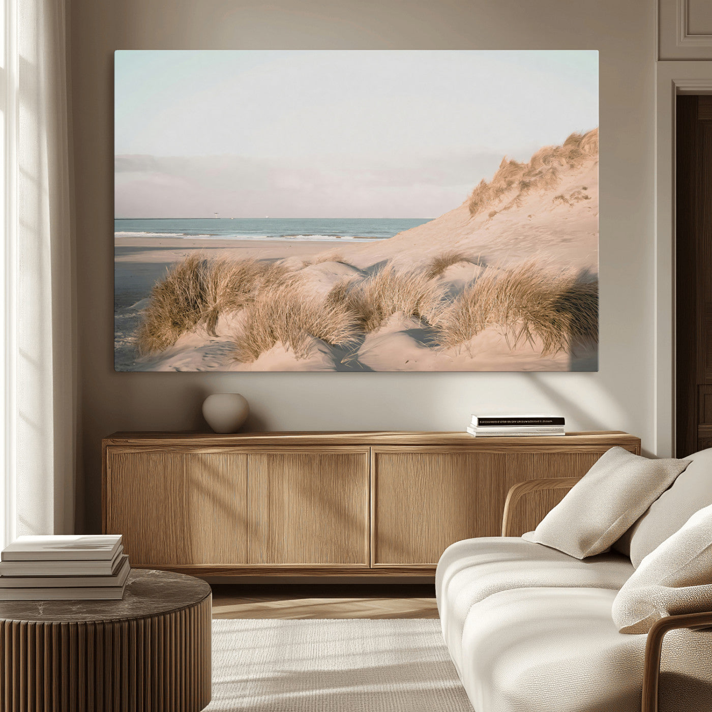 MGV-CV-36X24 - Beach Landscape Wall Art Canvas Print, Framed Sand Dune Photography Art Picture Print, Minimalist Seascape Perfect Coastal & Minimalist Decor Artwork