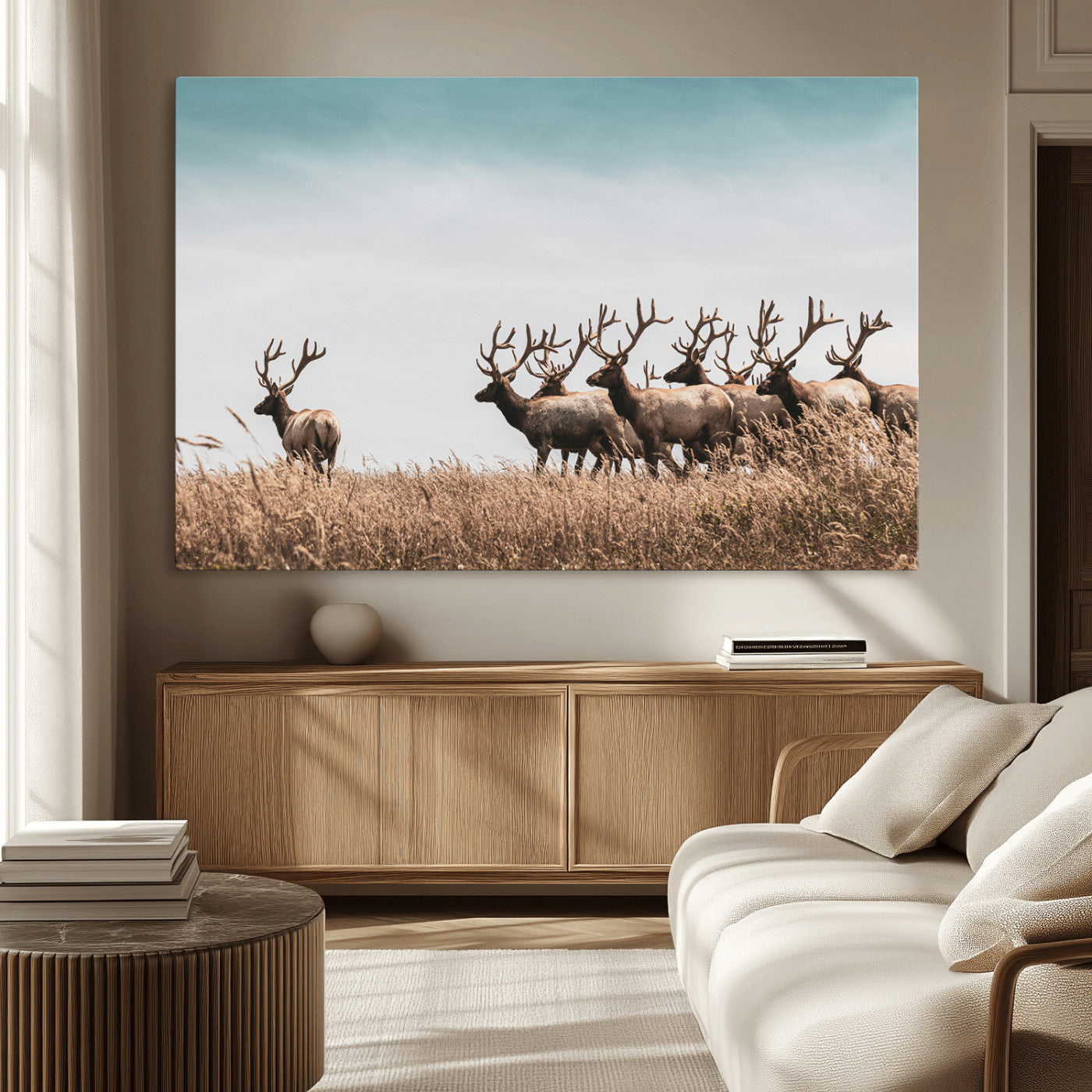 MGV-CV-36X24 - Elk Herd Wall Art Canvas Print, Framed Wildlife Photography Art Picture Print, Rustic Nature Print Perfect Rustic Wildlife Decor Artwork