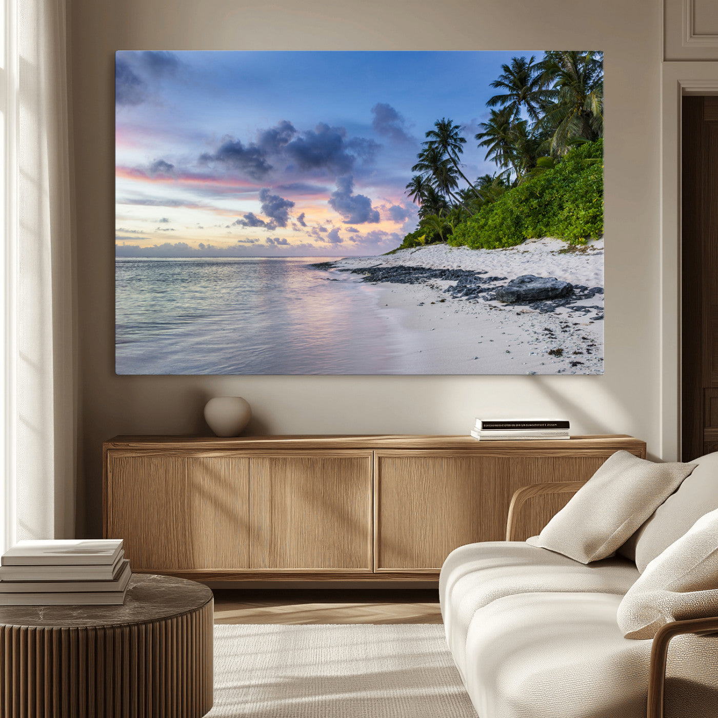 MGV-CV-36X24 - Tropical Beach Wall Art Canvas Print, Framed Sunset Glow Art Picture Print, Palm Tree Coast Perfect Tropical Coastal Decor Artwork