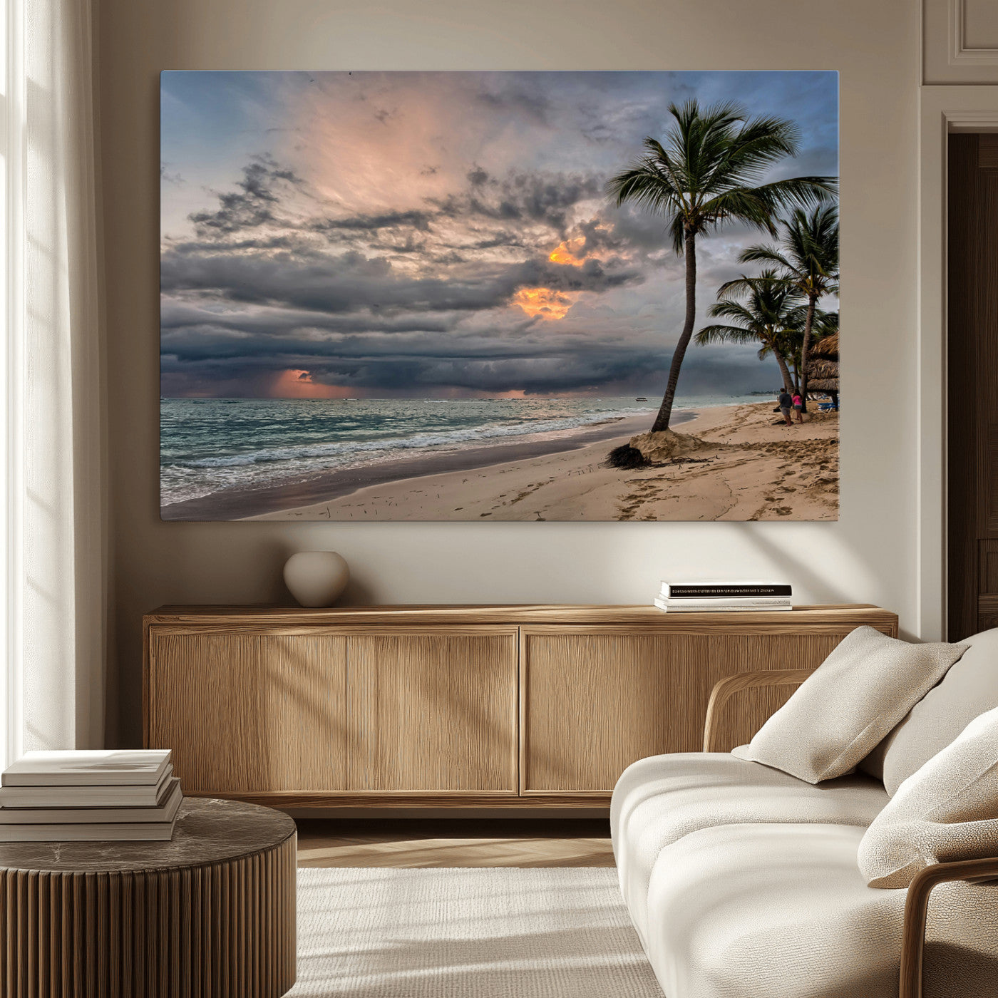 MGV-CV-36X24 - Tropical Storm Wall Art Canvas Print, Framed Moody Beach Art Picture Print, Dramatic Sky Perfect Tropical Coastal Decor Artwork