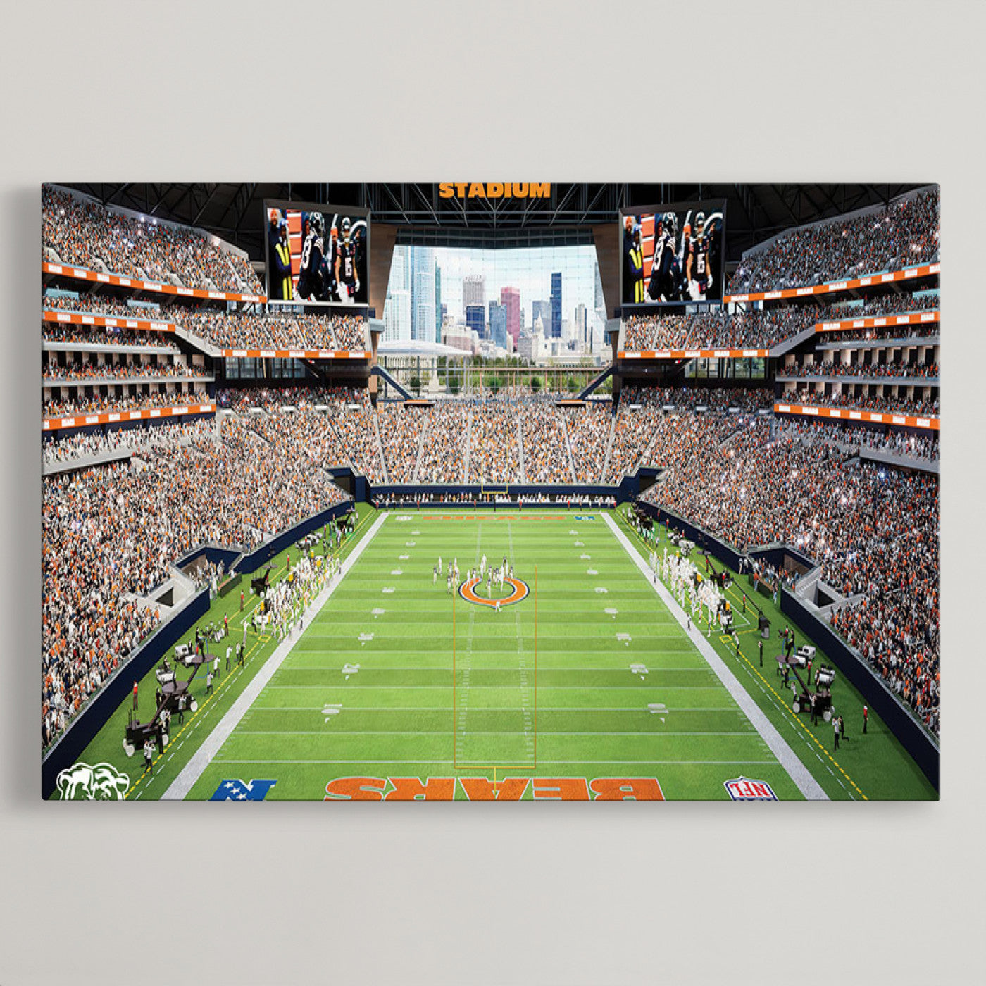 76935553-MGV-CV-36X24-Chicago Bears Soldiers Field Wall Art Canvas Print – Framed Football Stadium Artwork for Sports Fans, Soldier Field Skyline Canvas Decor for Game Room or Man Cave