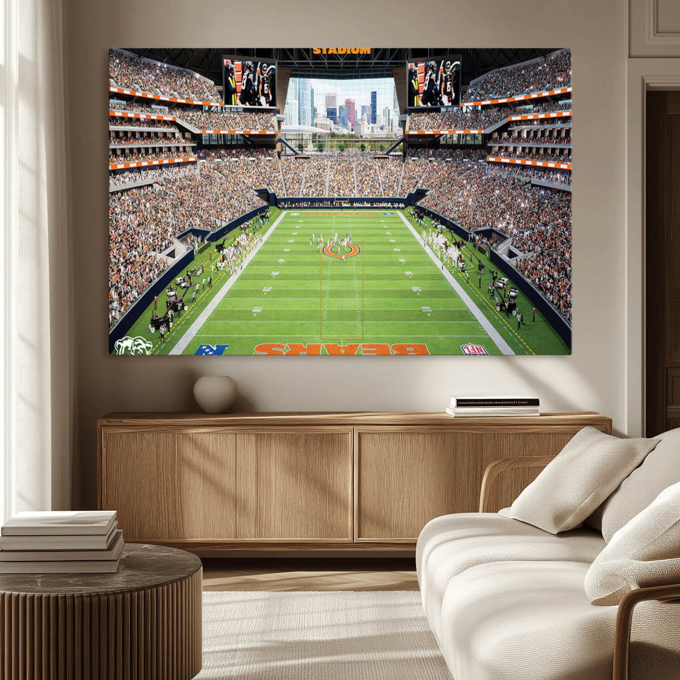 76935553-MGV-CV-36X24-Chicago Bears Soldiers Field Wall Art Canvas Print – Framed Football Stadium Artwork for Sports Fans, Soldier Field Skyline Canvas Decor for Game Room or Man Cave