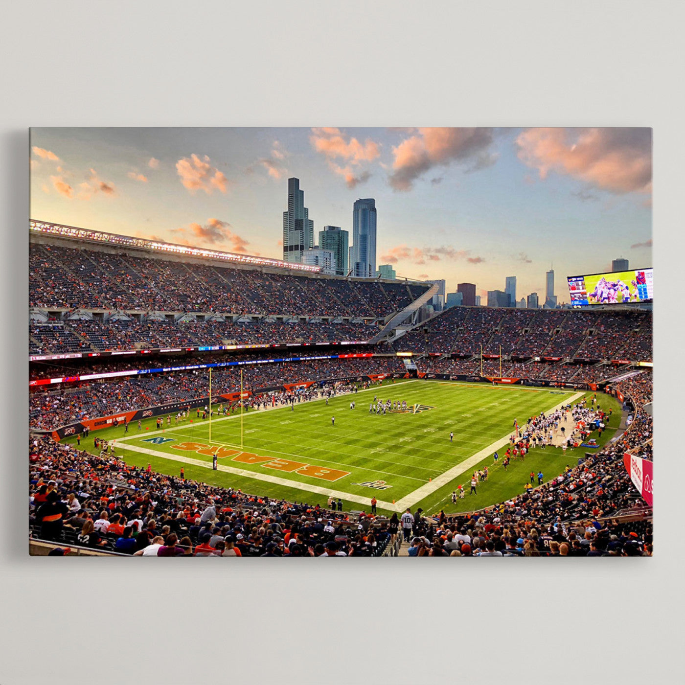 55377093-MGV-CV-36X24-Chicago Bears Soldiers Field Wall Art Canvas Print – Framed Football Stadium Artwork for Sports Fans, Soldier Field Skyline Canvas Decor for Game Room or Man Cave