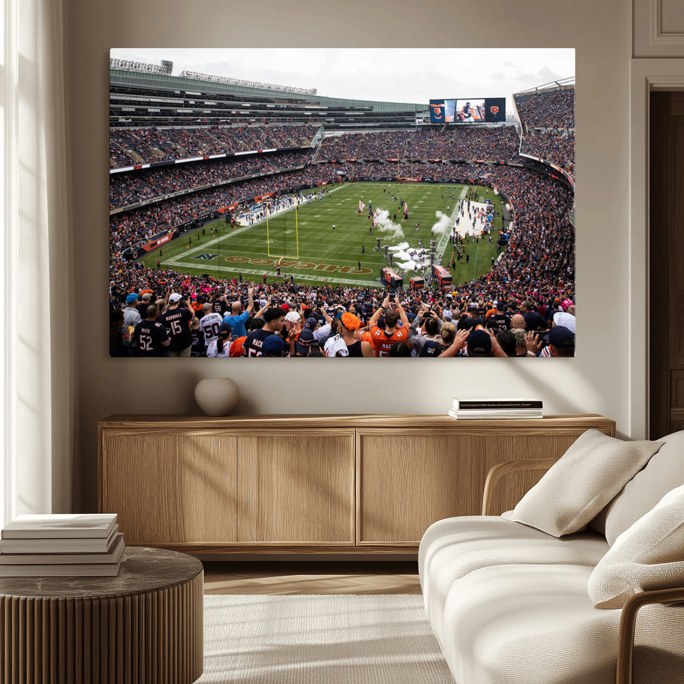 18347149-MGV-CV-36X24-Chicago Bears Soldiers Field Wall Art Canvas Print – Framed Football Stadium Artwork for Sports Fans, Soldier Field Skyline Canvas Decor for Game Room