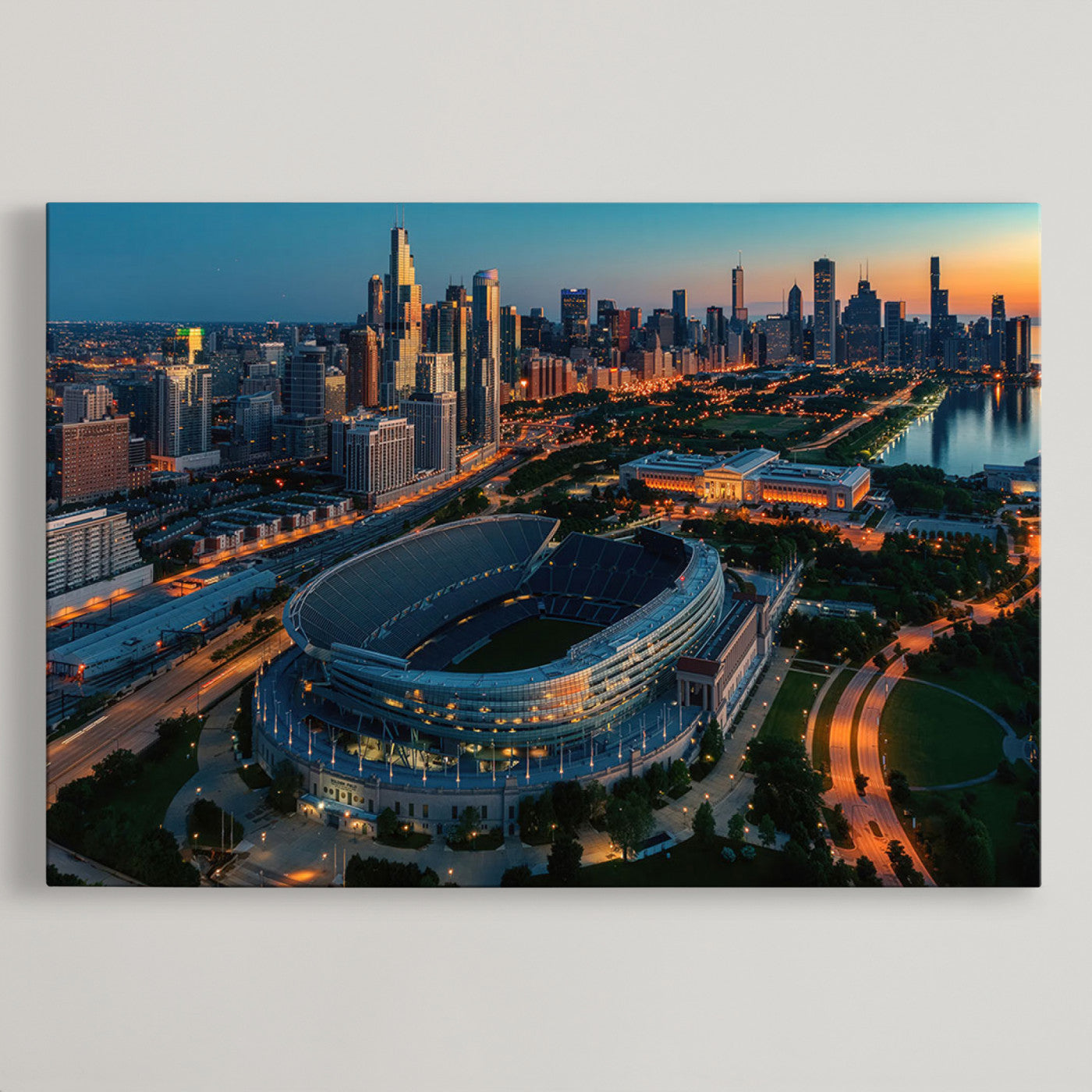36690345-MGV-CV-36X24-Chicago Bears Soldiers Field Wall Art Canvas Print – Framed Football Stadium Artwork for Sports Fans, Soldier Field Skyline Canvas Decor for Game Room or Man Cave