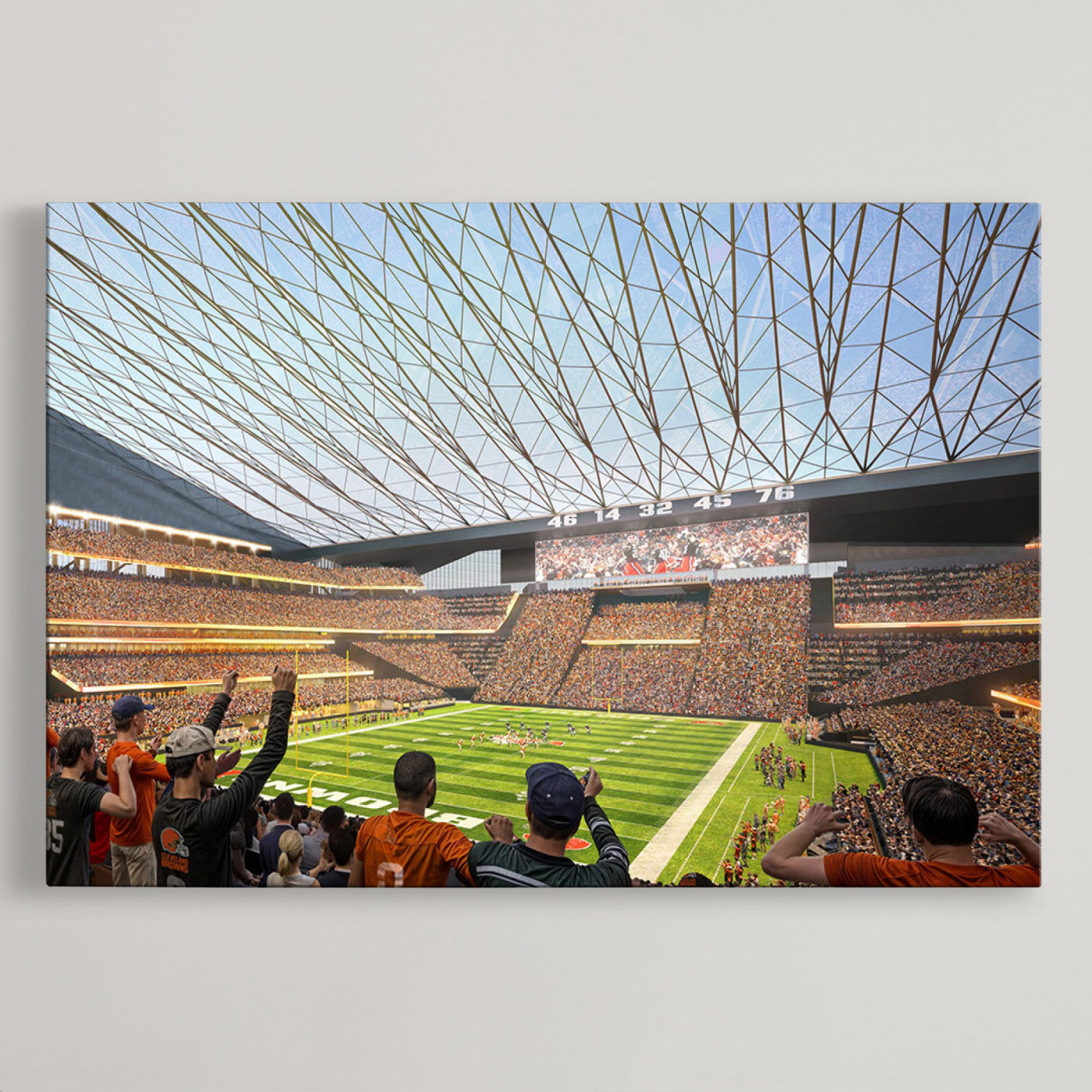 81960112-MGV-CV-36X24-Cleveland Browns Stadium Wall Art Canvas Print – Framed Football Artwork Featuring Cleveland Skyline and Browns Stadium, Perfect for Man Cave or Game Room Decor