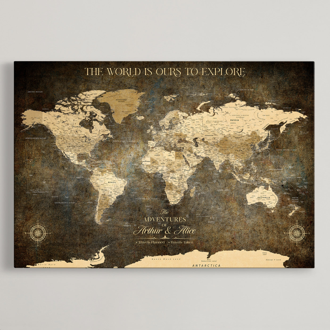 76675404-MGV-CV-36X24-Framed Push Pin World Travel Map – Canvas Wall Art for Tracking Adventures, Decorative Vintage Style Map with Pins for Home or Office - H1
