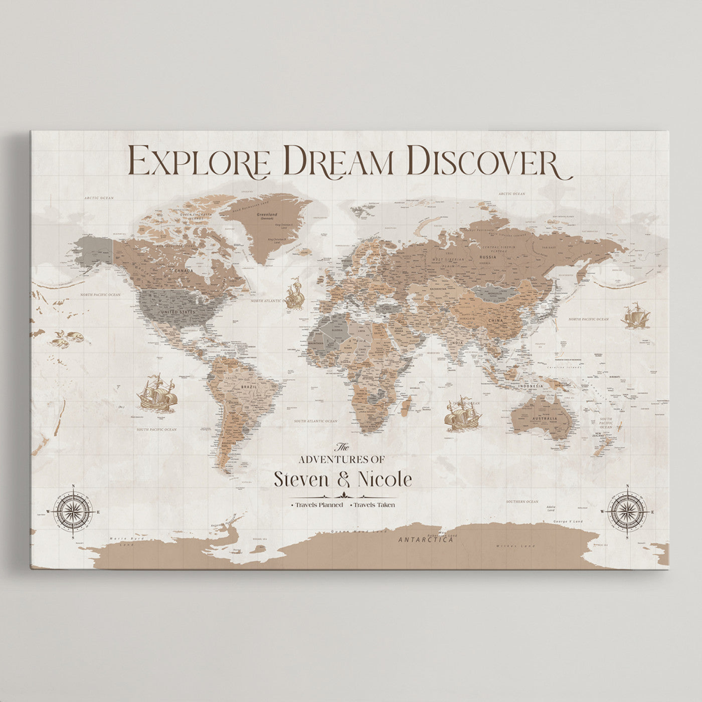 95738134-MGV-CV-36X24-Custom Push Pin World Map Wall Canvas Print – Personalized Travel Tracker with Pins – Framed Large Multi-Size Canvas for Home Office Decor