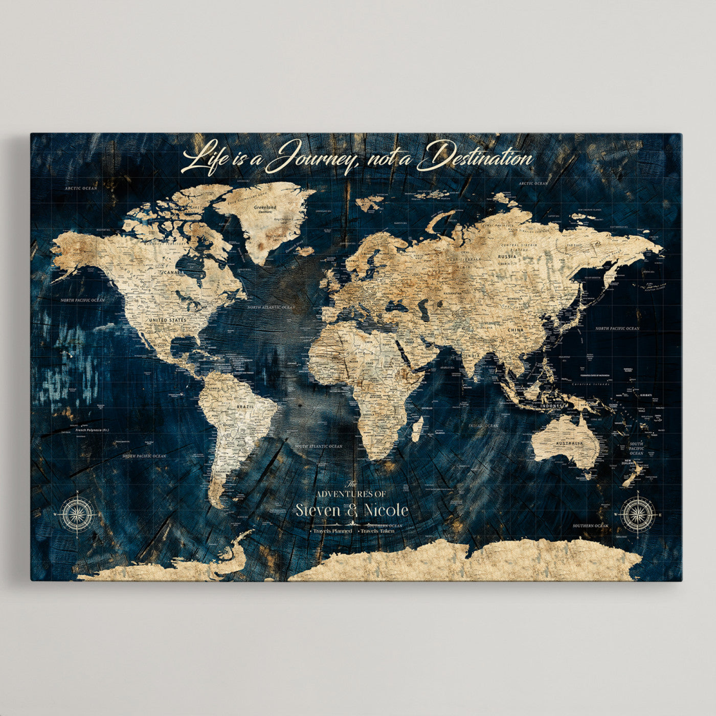 23551206-MGV-CV-36X24-Custom Push Pin World Map Wall Canvas Print – Personalized Travel Tracker with Pins – Framed Large Multi-Size Canvas for Home Office Decor