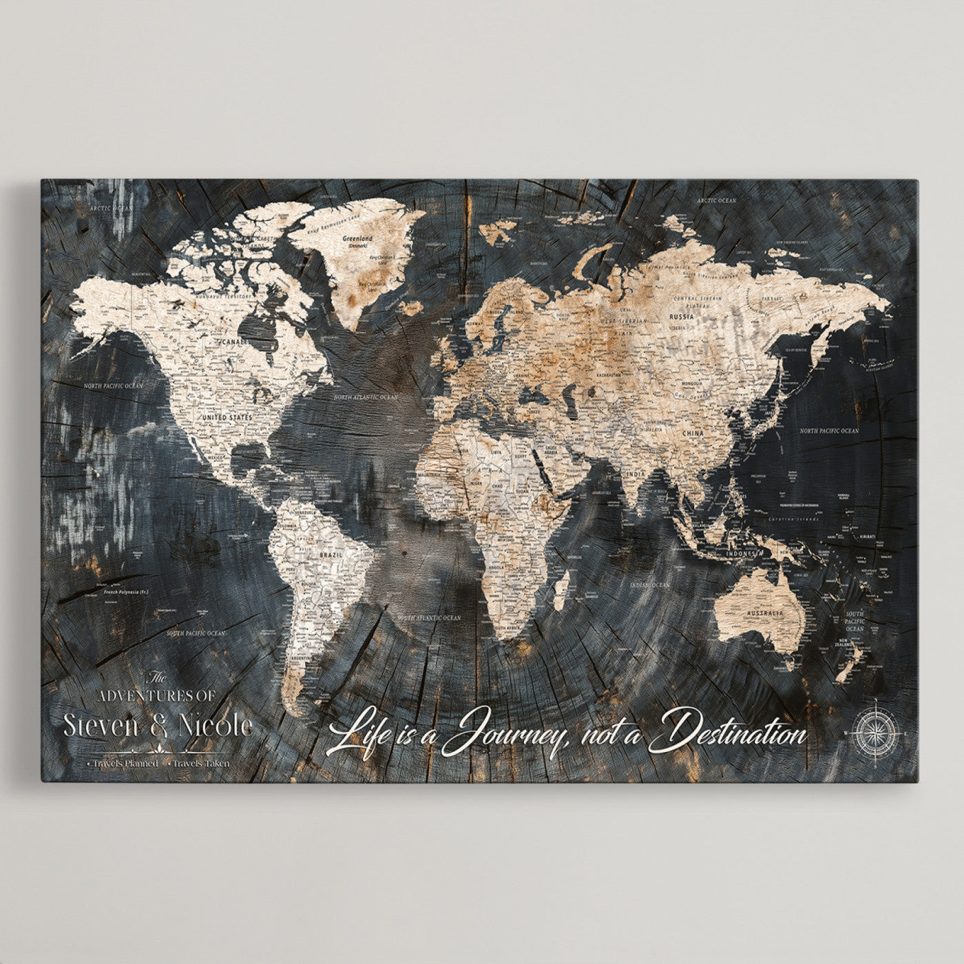 13001721-MGV-CV-36X24-Custom Push Pin World Map Wall Canvas Print – Personalized Travel Tracker with Pins – Framed Large Multi-Size Canvas for Home Office Decor