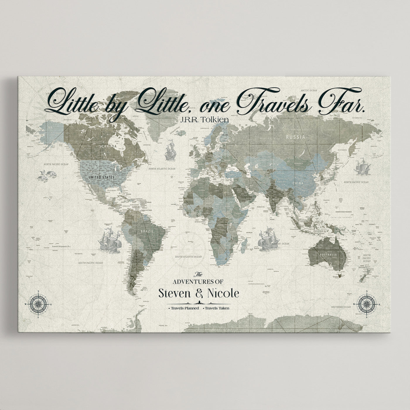 72081300-MGV-CV-36X24-Custom Push Pin World Map Wall Canvas Print – Personalized Travel Tracker with Pins – Framed Large Multi-Size Canvas for Home Office Decor