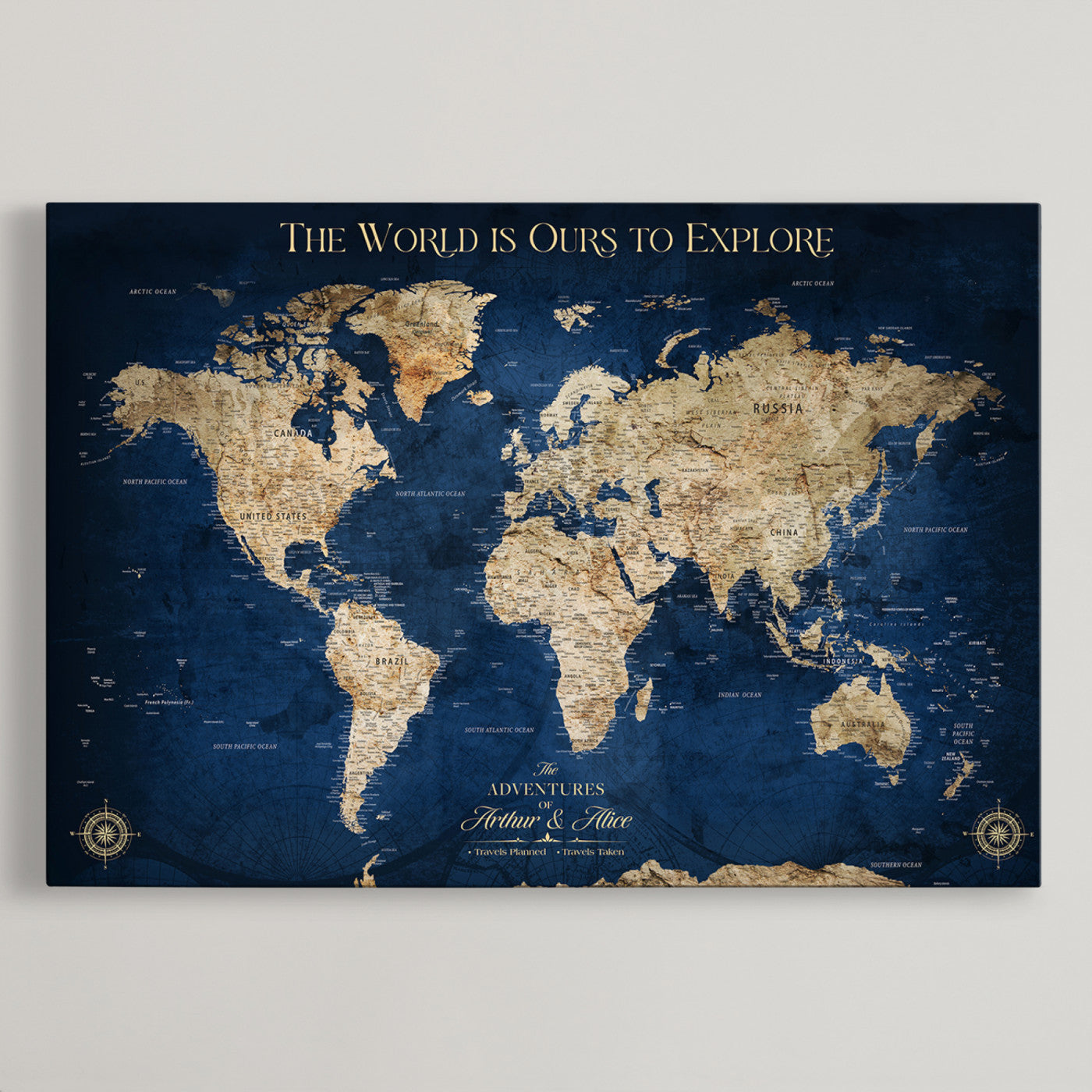 10181149-MGV-CV-36X24-Custom Push Pin World Map Wall Canvas Print – Personalized Travel Tracker with Pins – Framed Large Multi-Size Canvas for Home Office Decor
