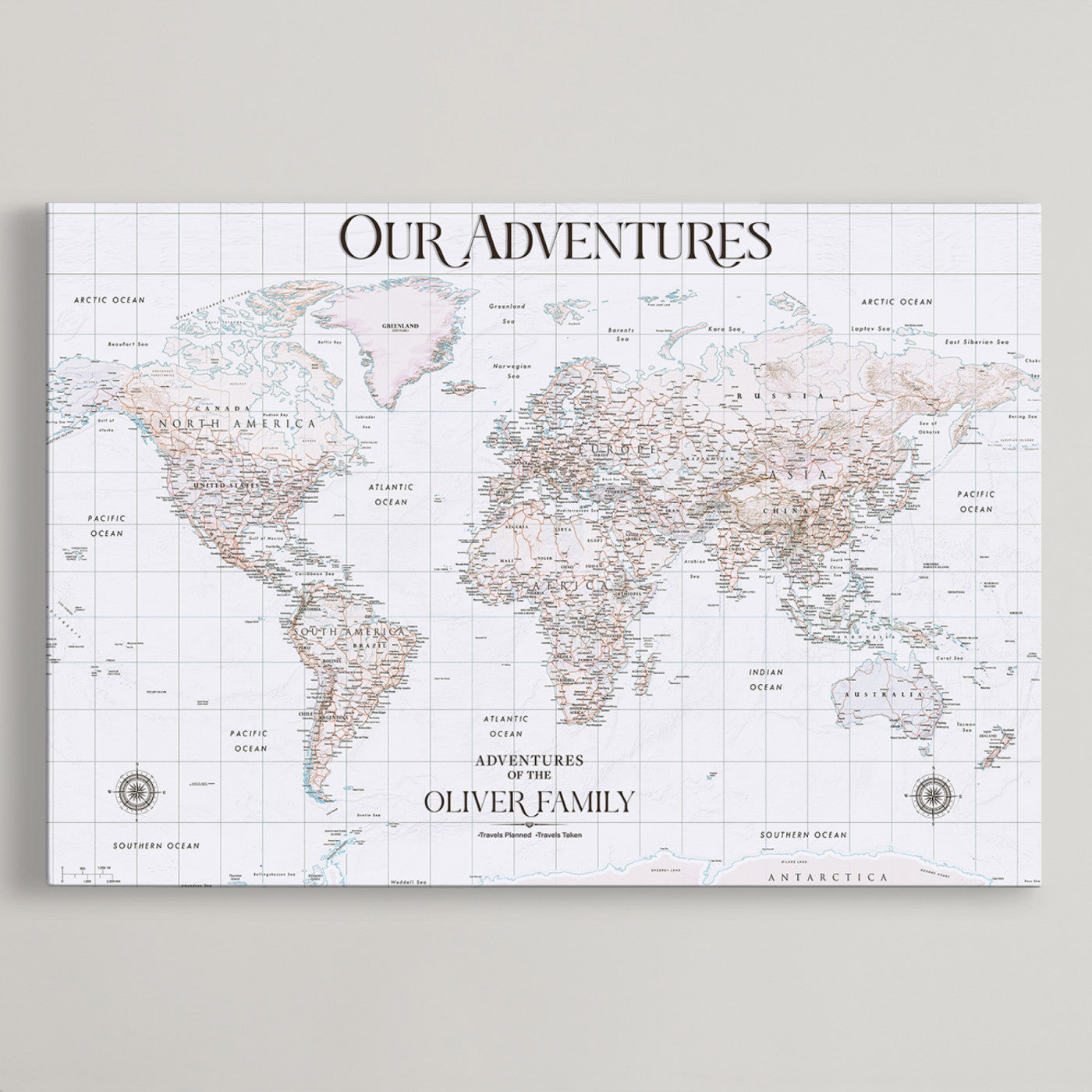40041157-MGV-CV-36X24-Custom Push Pin World Map Wall Canvas Print – Personalized Travel Tracker with Pins – Framed Large Multi-Size Canvas for Home Office Decor