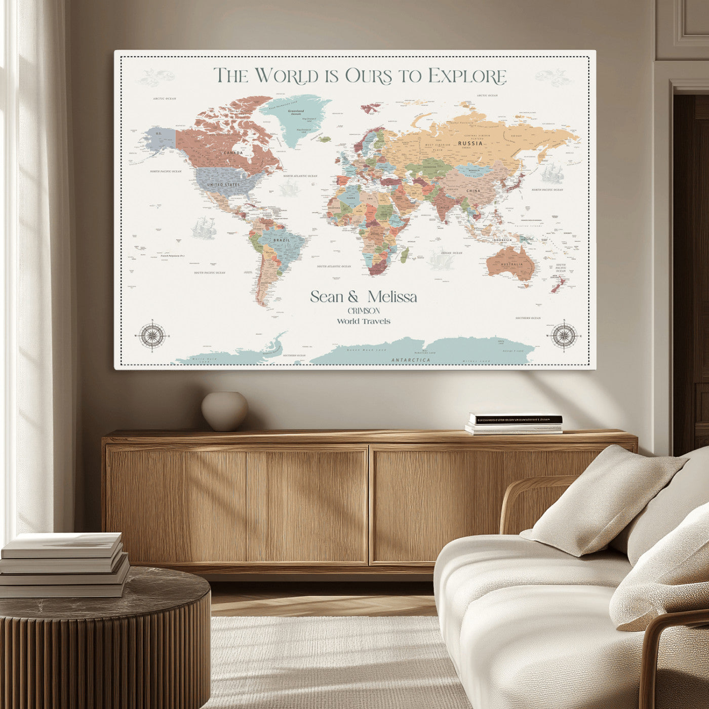 90968866-MGV-CV-36X24-Custom Push Pin World Map Wall Canvas Print – Personalized Travel Tracker with Pins – Framed Large Multi-Size Canvas for Home Office Decor