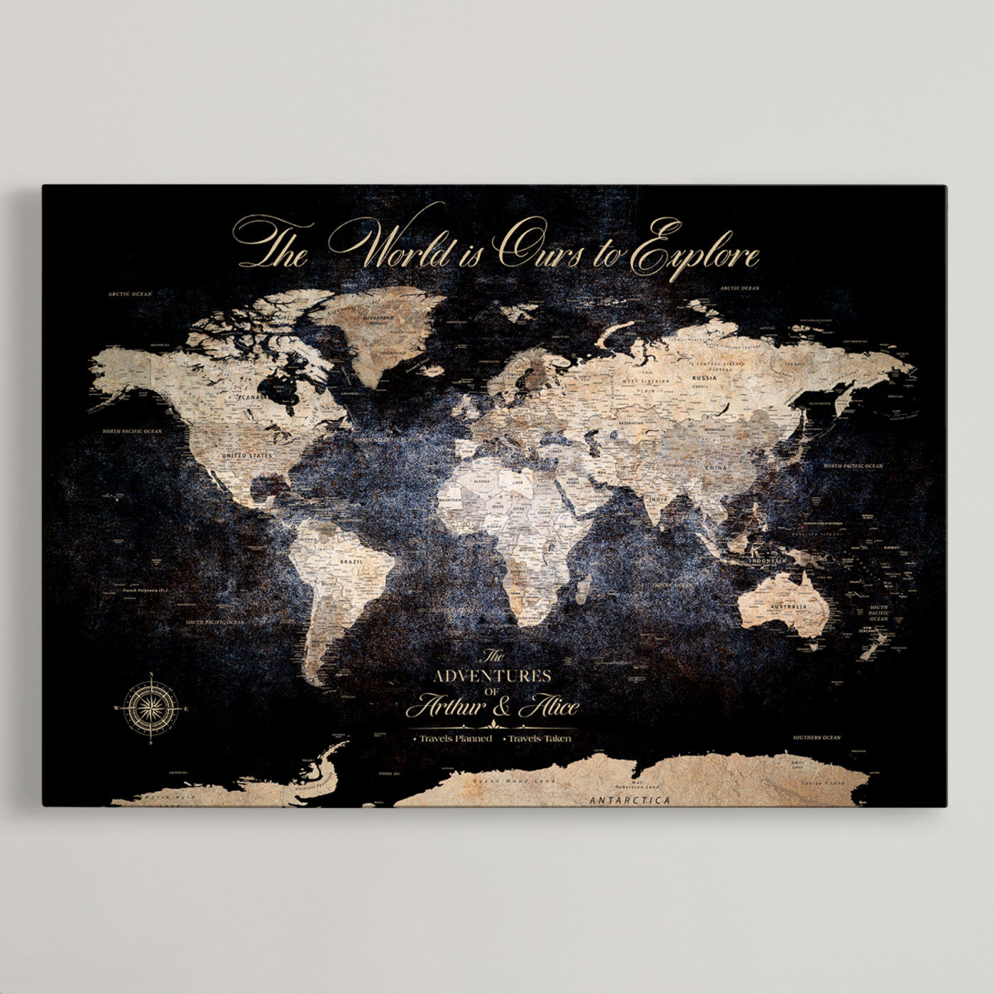 21010471-MGV-CV-36X24-Customize Push Pin World Map Wall Canvas Print, Personalized Travel Tracker with Pins, Framed Large Canvas for Home Office Decor - H37