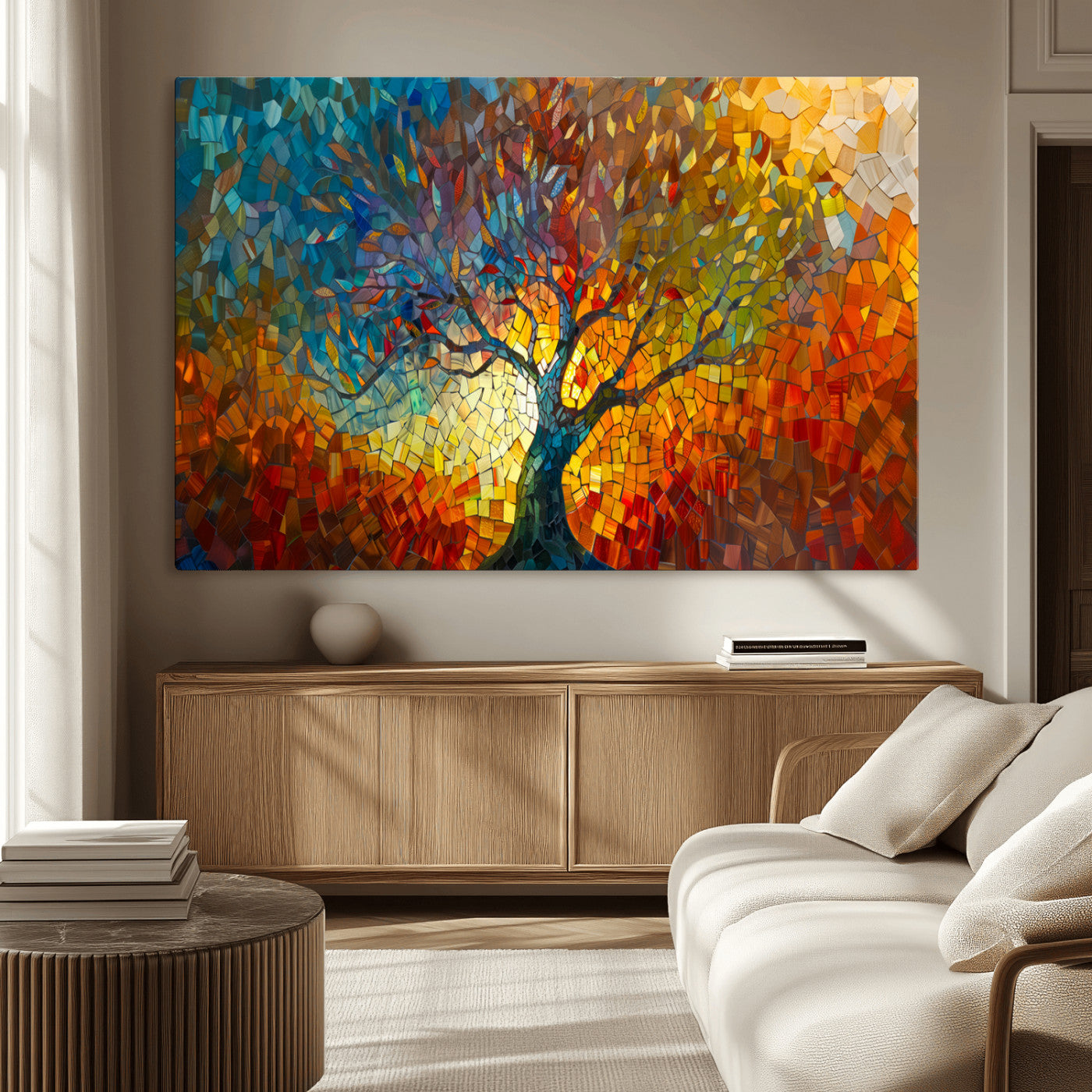 MGV-CV-36X24 - Mosaic Tree Canvas Wall Art – Vibrant Abstract Nature Design, Colorful Decor for Living Room, Bedroom, or Creative Spaces
