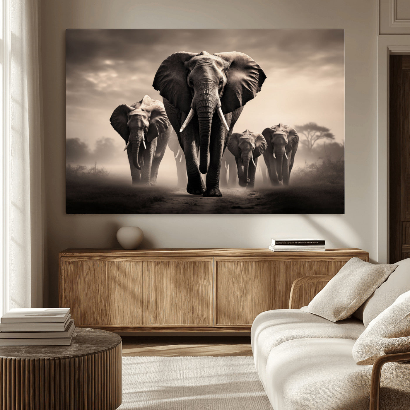 48598F10-MGV-CV-36X24-Elephant Family Wall Art Canvas Print, Framed Elephant Wall Art Home Decor