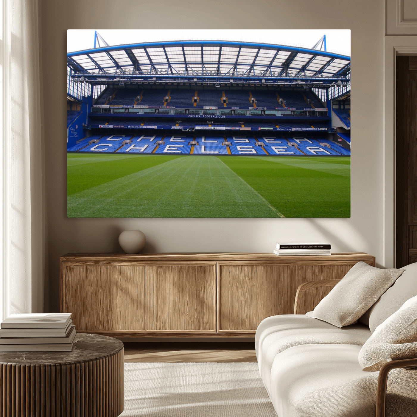 38616413CHELSA-MGV-CV-36X24-Stamford Bridge Chelsea Football Stadium Canvas Wall Art Print – Immersive Stadium Experience for Soccer Fans – Ready to Hang