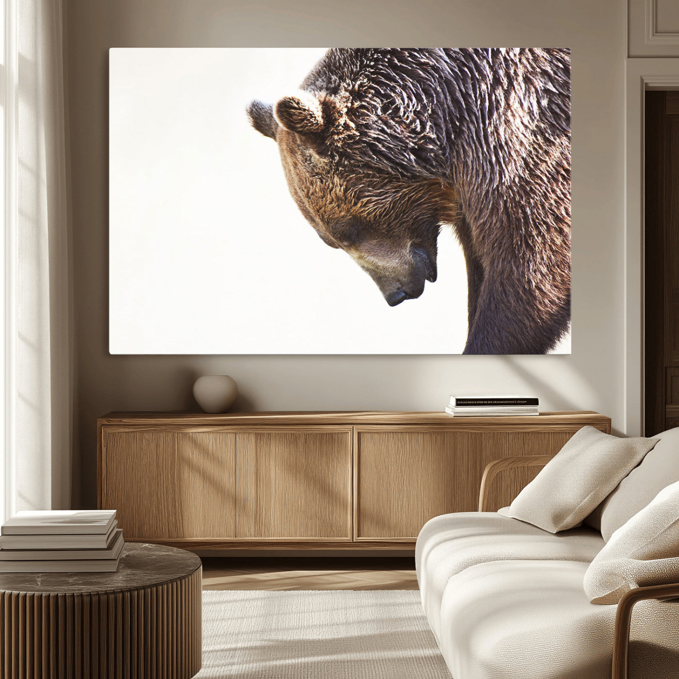 Majestic Bear Portrait - Capture the raw beauty of a bear in a detailed close-up, perfect for your Wall Art Canvas Print collection