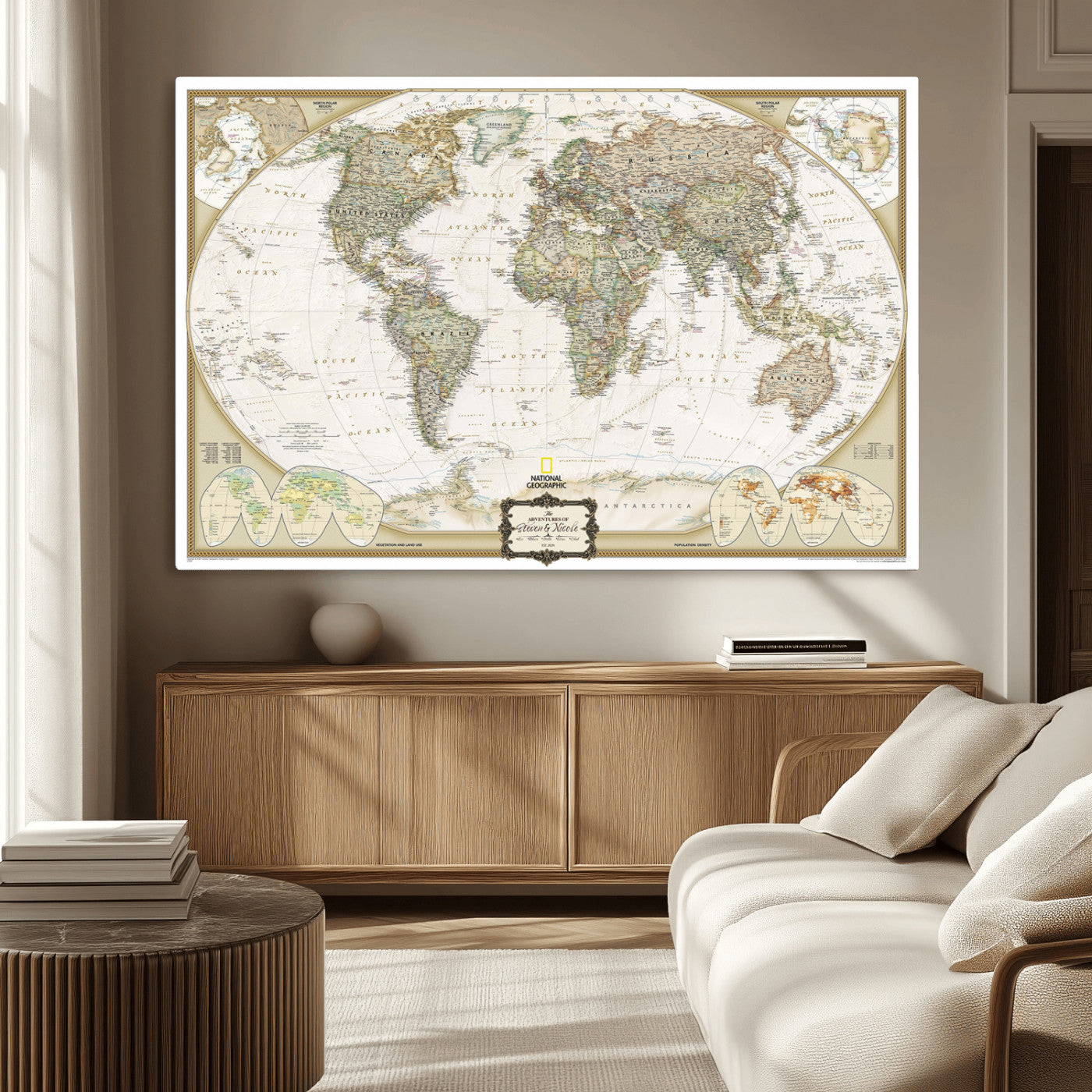 Custom Push Pin World Map Wall Art Canvas Print – Personalized National Geopraphic Map for Travel Plan – Framed Customize Animal Map for Stady Room Decor
