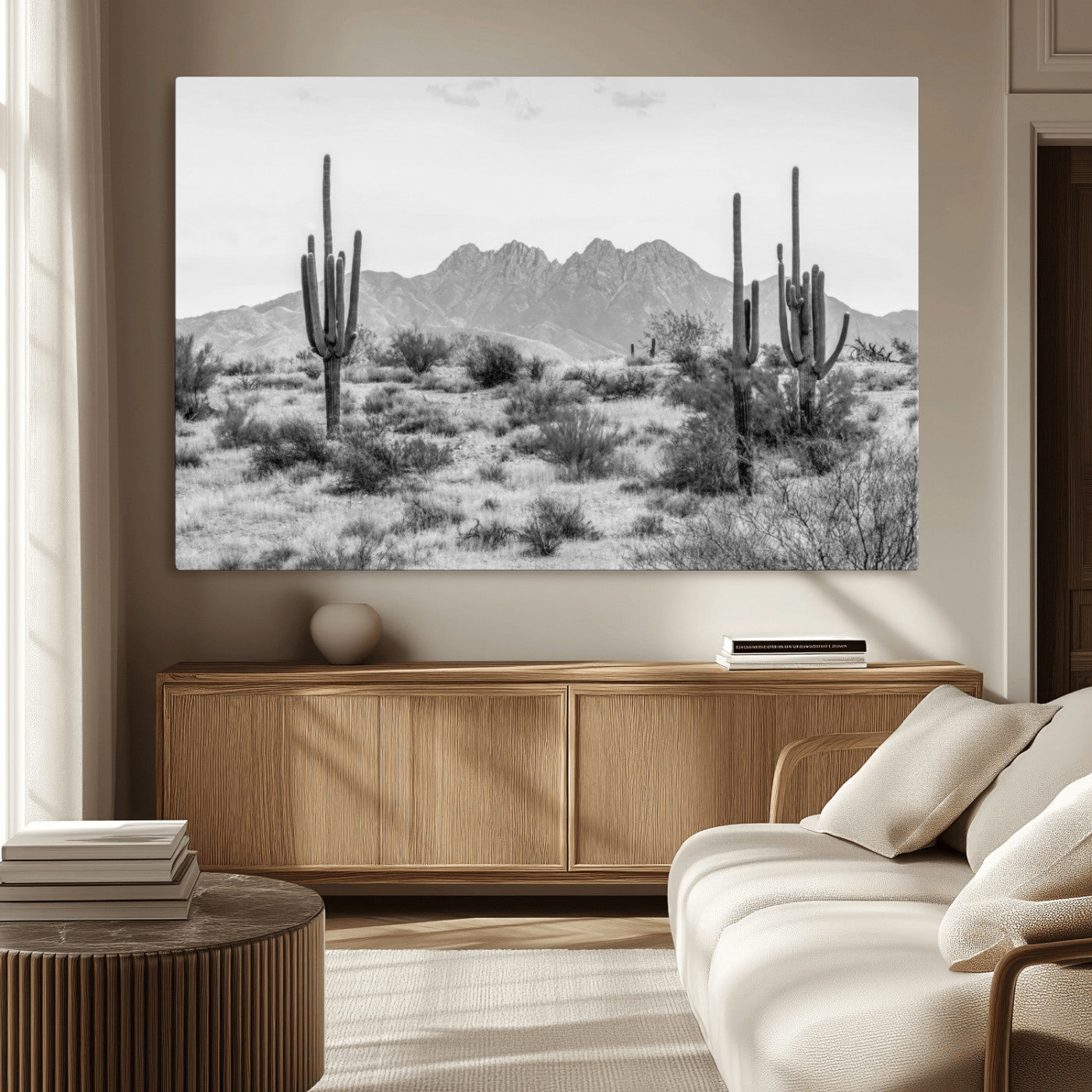 97436PHN-MGV-CV-36X24-Black White Arizona Desert Canvas Wall Art Cactus Farmhouse Wall Art