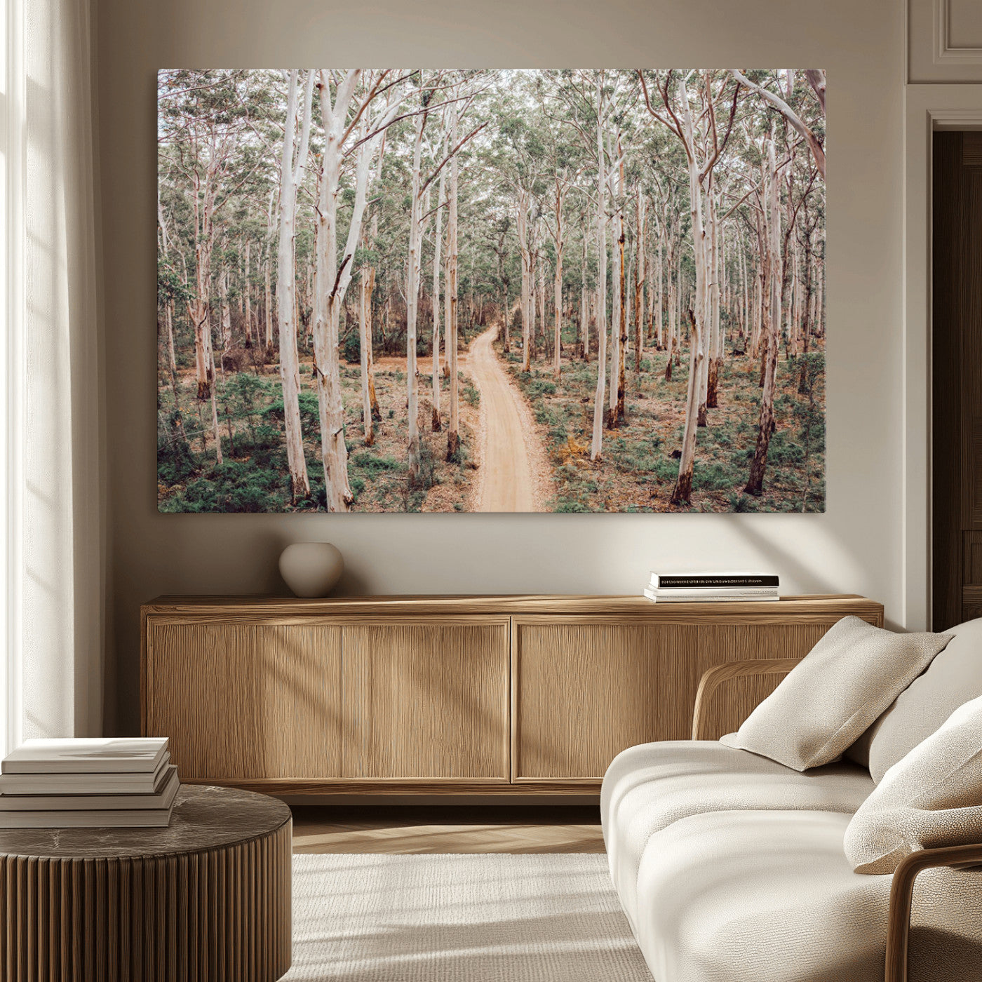 24760563-MGV-CV-36X24-Forest Dirt Road Canvas Wall Art Print, Scenic Woodland Pathway, Tall Trees Nature Canvas for Living Room or Office 1 Panel Wrapped Canvas