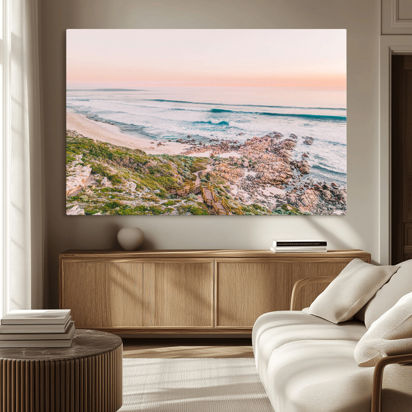 27332135-MGV-CV-36X24-Coastal Cliffside Canvas Wall Art Print, Ocean Shore Landscape Decor, Large Scenic Beach Canvas for Living Room or Office 1 Panel Wrapped Canvas