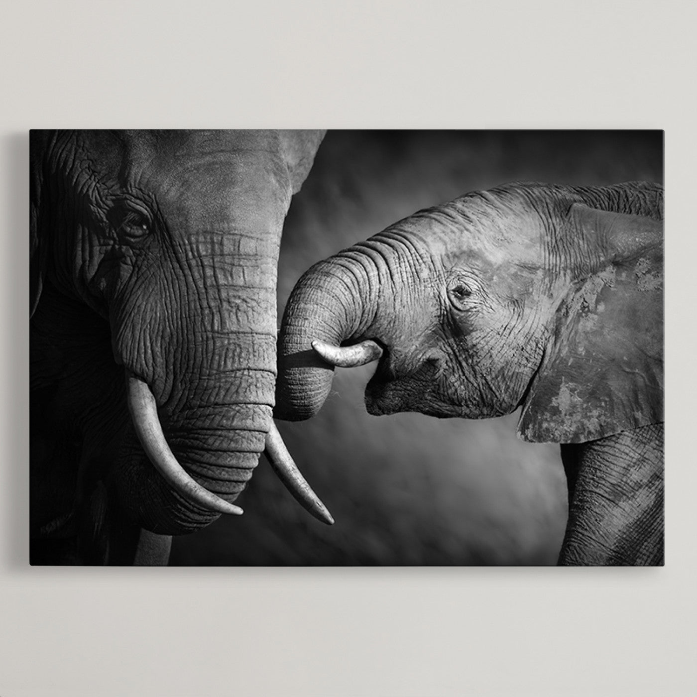 42691-MGV-CV-36X24-Elephant Family Wall Art Canvas, Framed Elephant Family Canvas Print