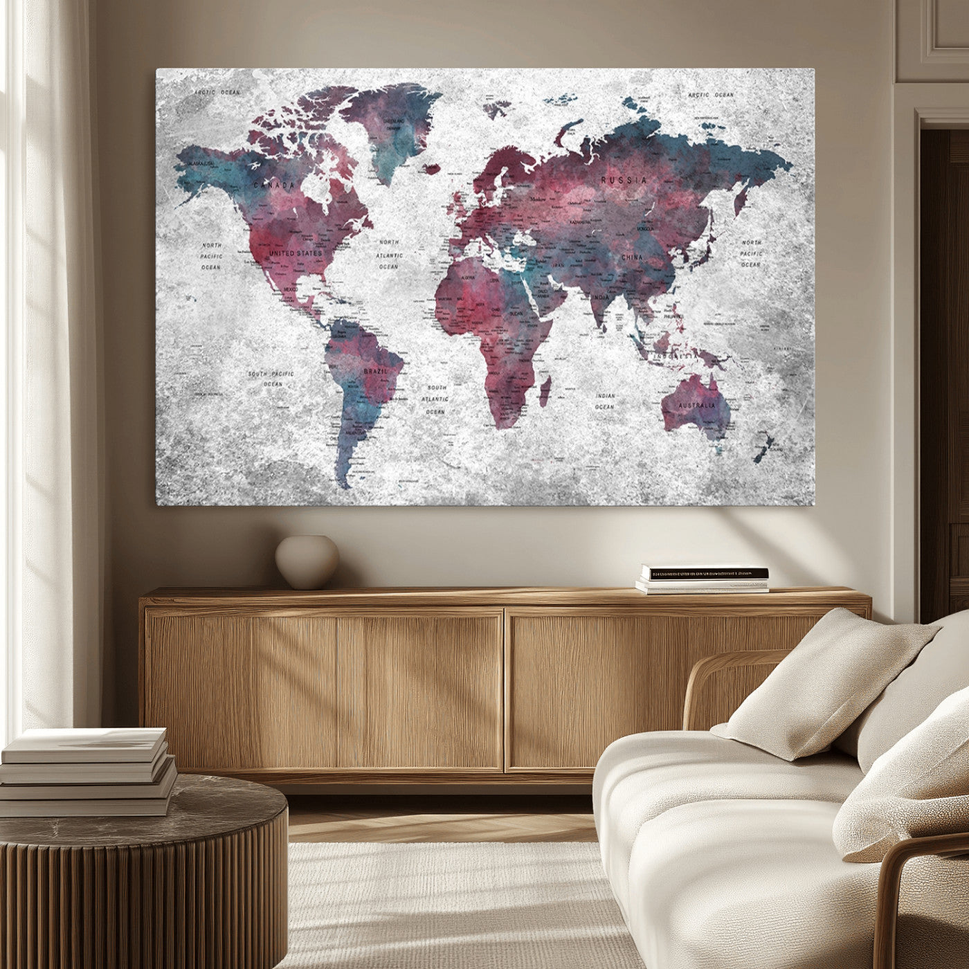 MGV-CV-36X24 - World Map Wall Art Canvas Print for Home and Office Decor