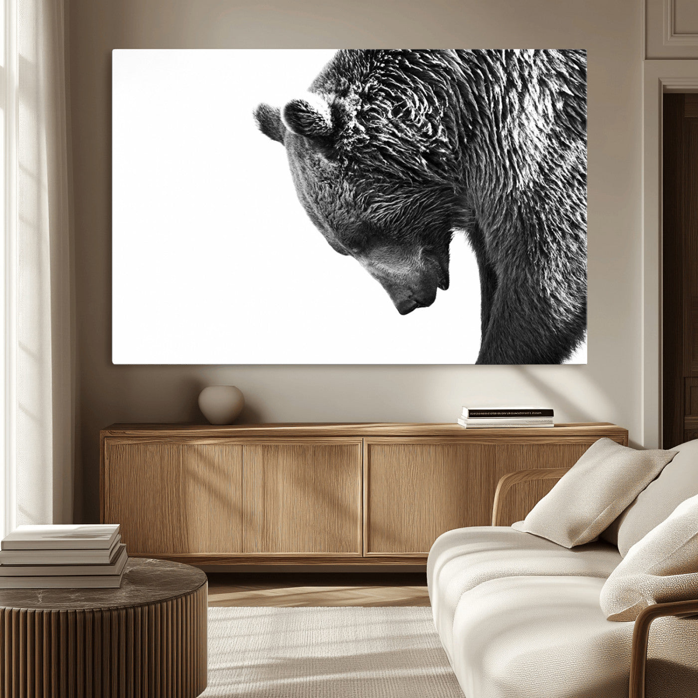 MGV-CV-36X24 - Black and White Grizzly 399 Bear Canvas Print Wall Art | Large Wildlife Canvas Print for Living