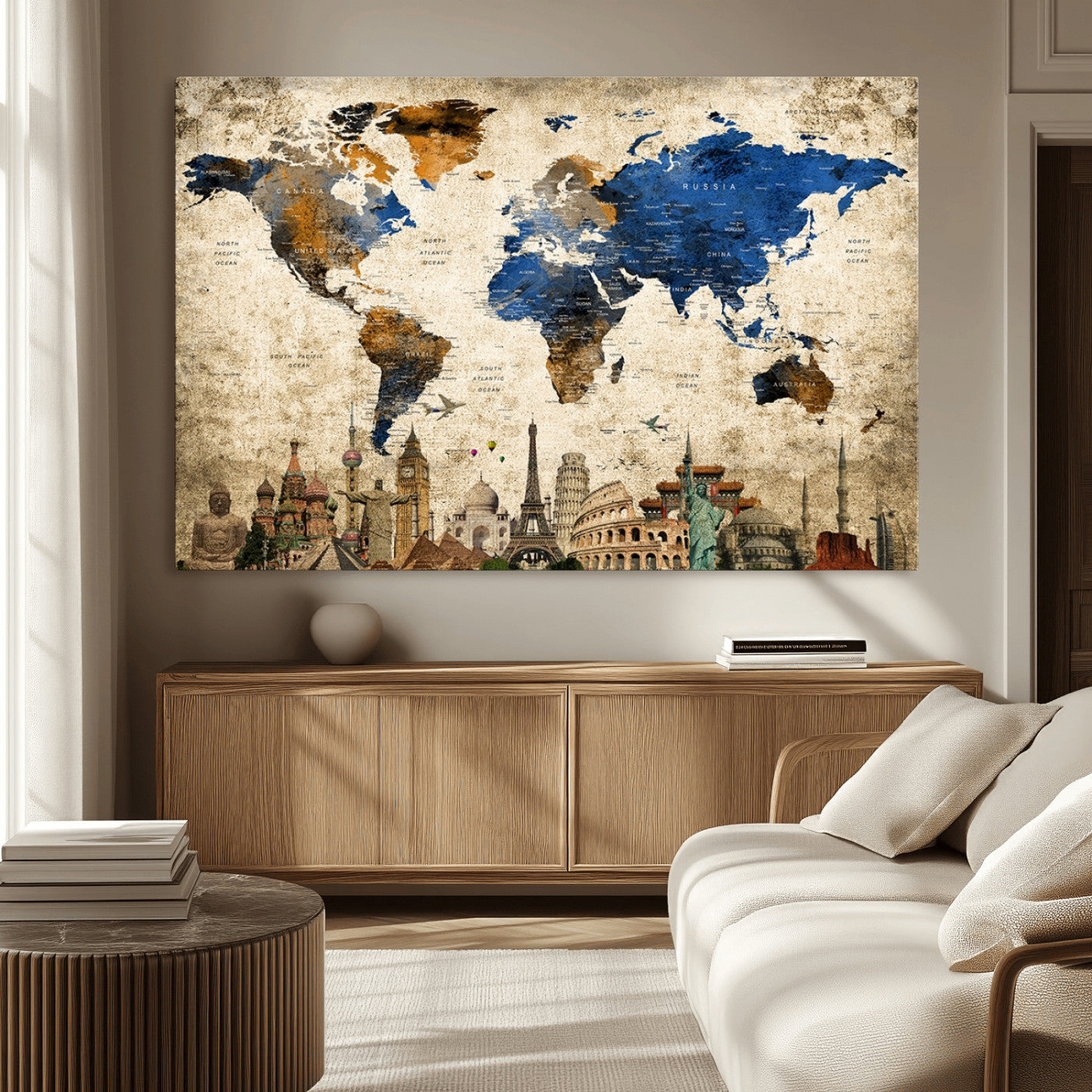 MGV-CV-36X24 - Push Pin World Map Canvas Print – Framed Wall Art for Couples to Track Their Travels – Anniversary