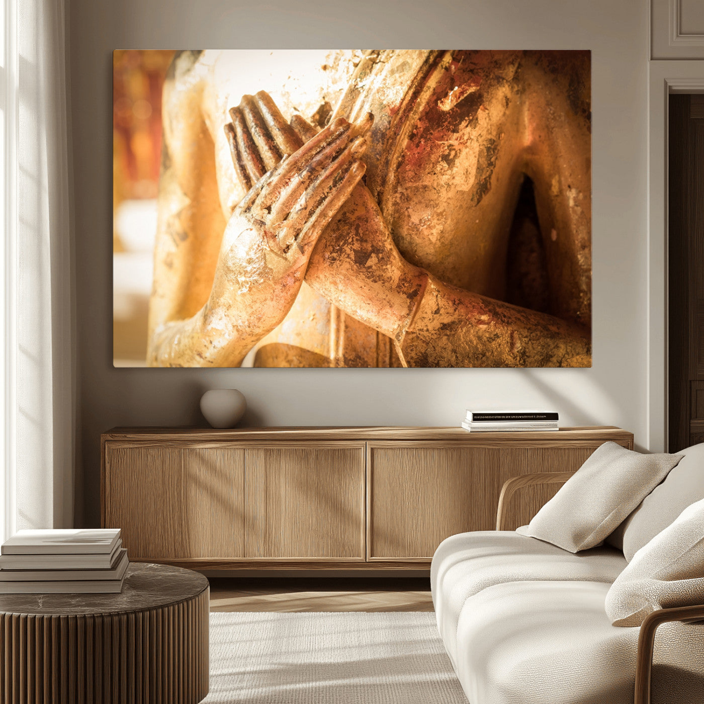 MGV-CV-36X24 - Buddha Statue Hands Wall Art Canvas Print